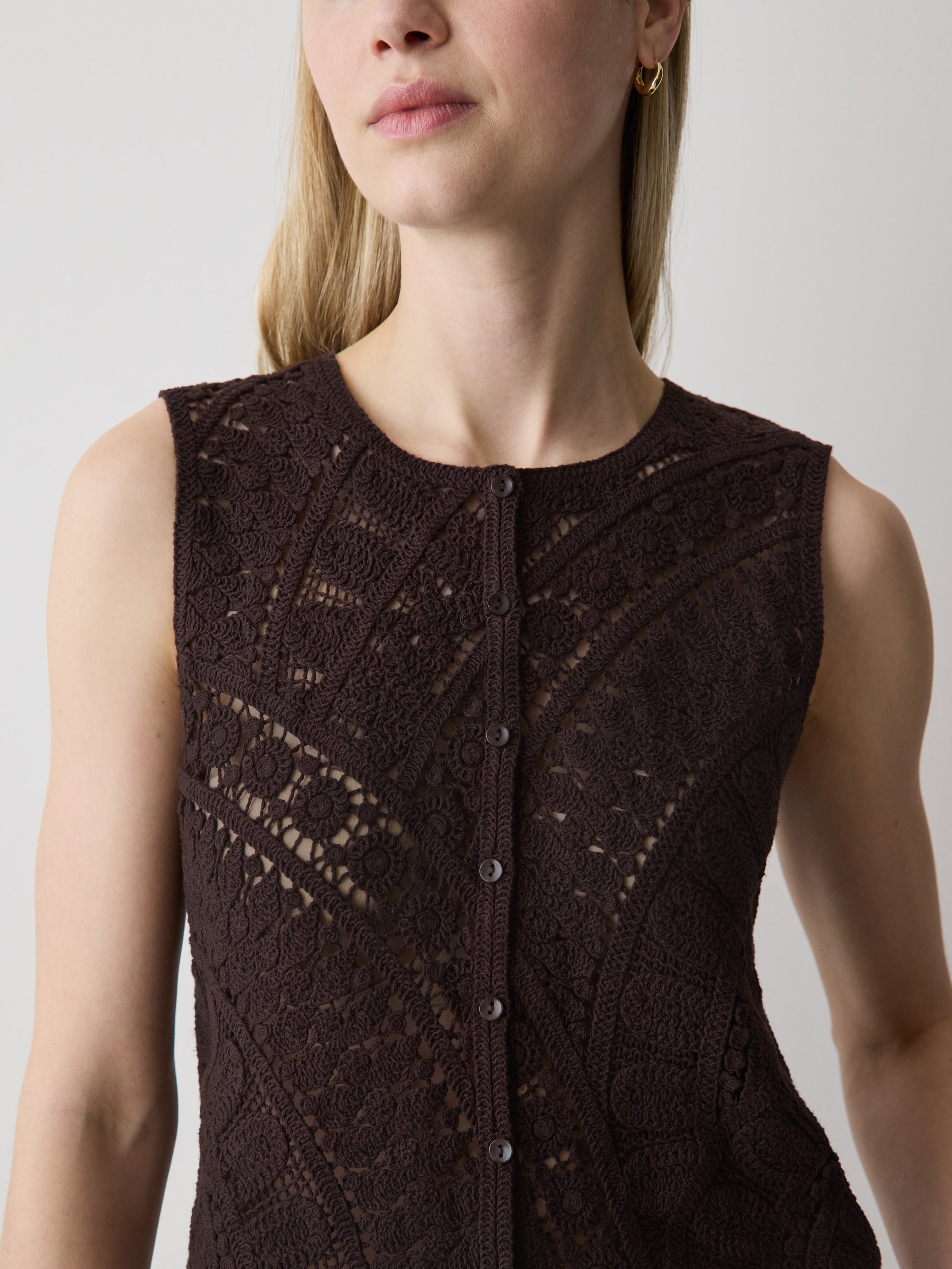 RW&CO Buttoned-Down Crochet Tank Top