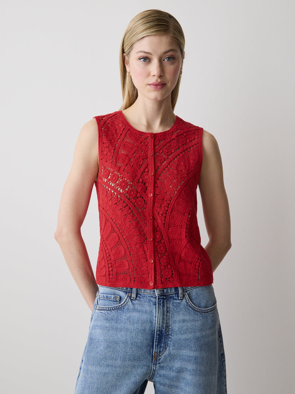 RW&CO Buttoned-Down Crochet Tank Top