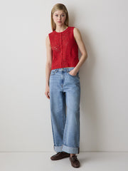 RW&CO Buttoned-Down Crochet Tank Top