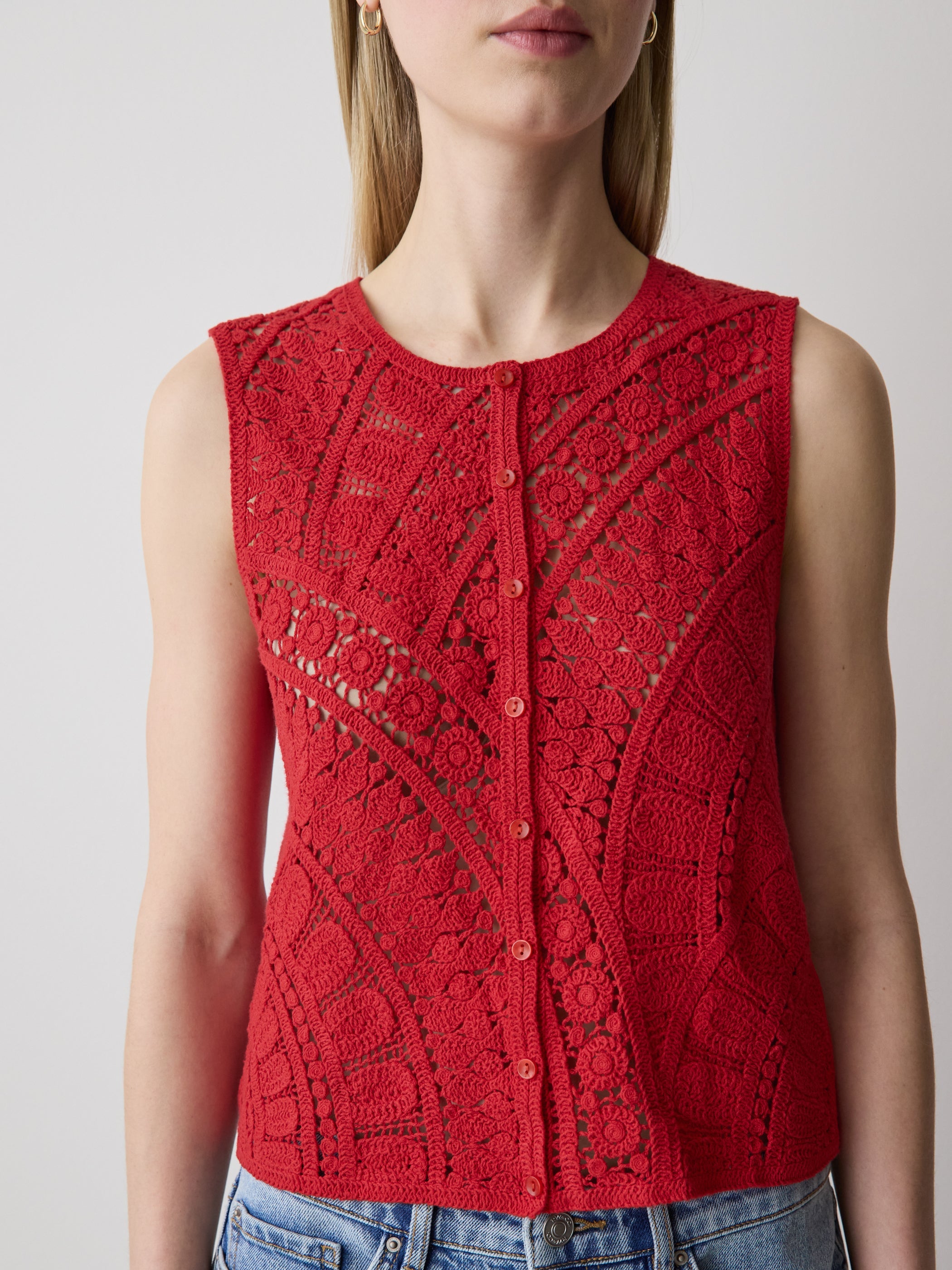 RW&CO Buttoned-Down Crochet Tank Top