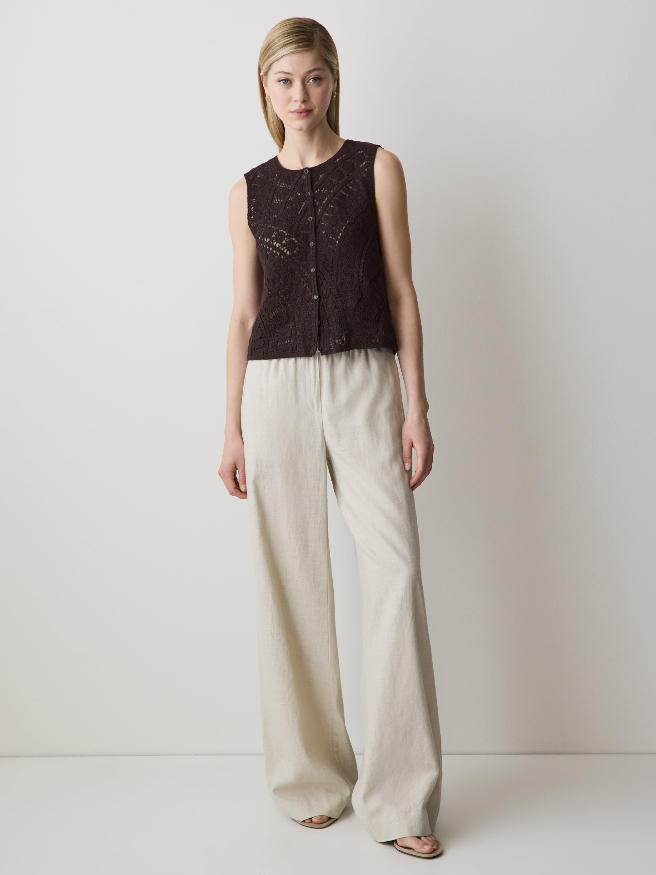 RW&CO Buttoned-Down Crochet Tank Top