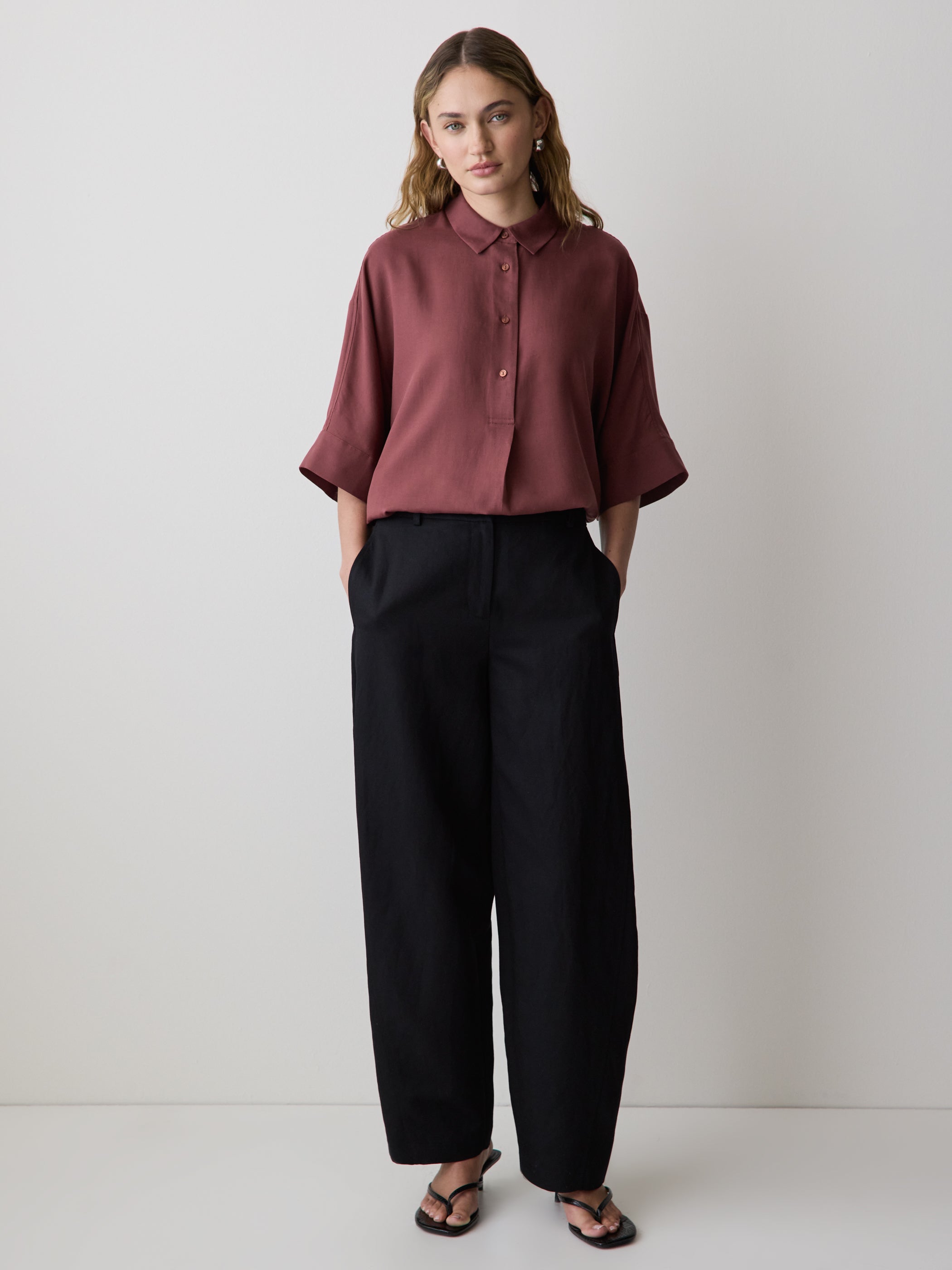 RW&CO Short-Sleeve Blouse with Shirt Collar