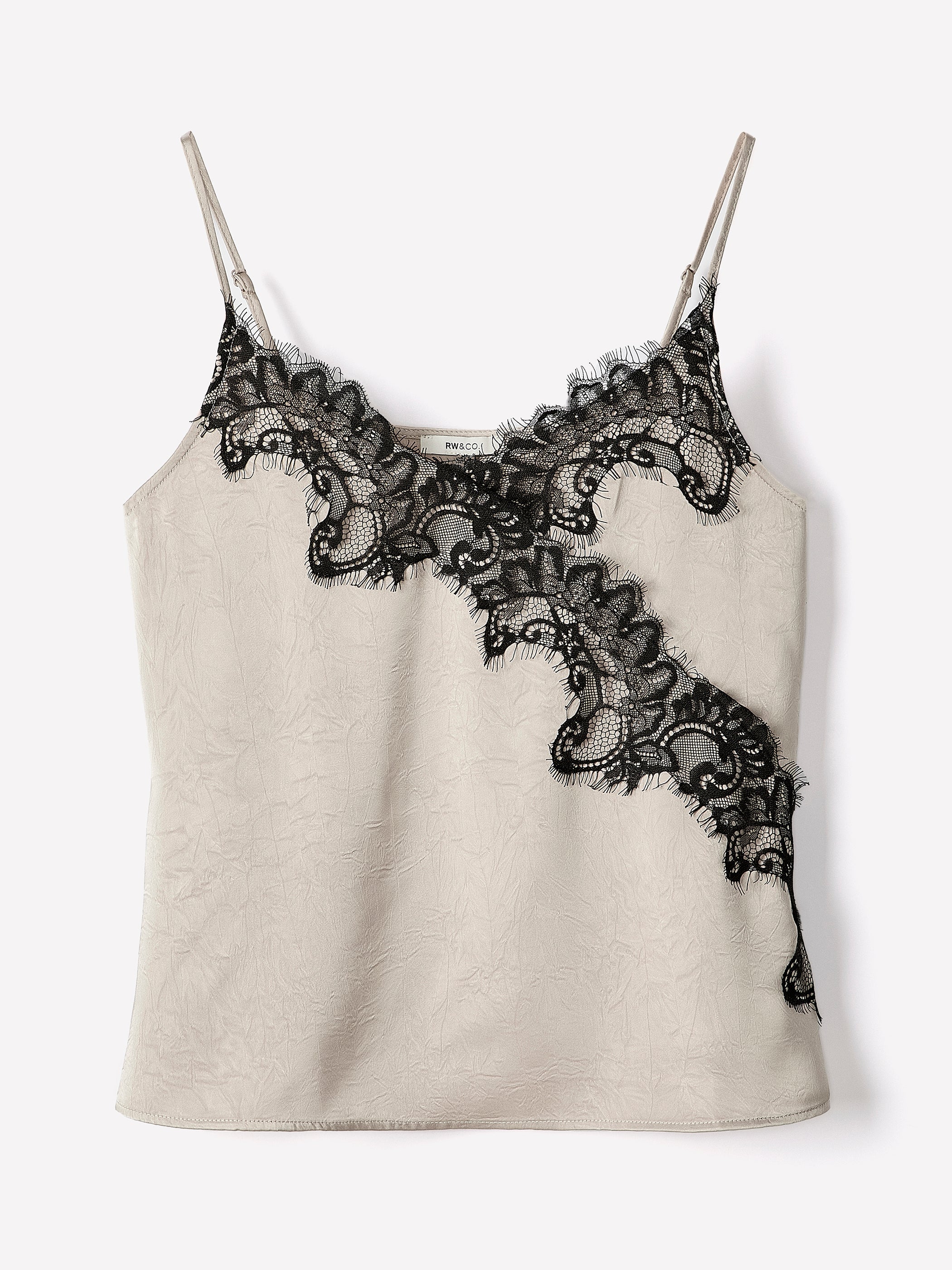 RW&CO Sleeveless V-Neck Satin Blouse with Lace Trim