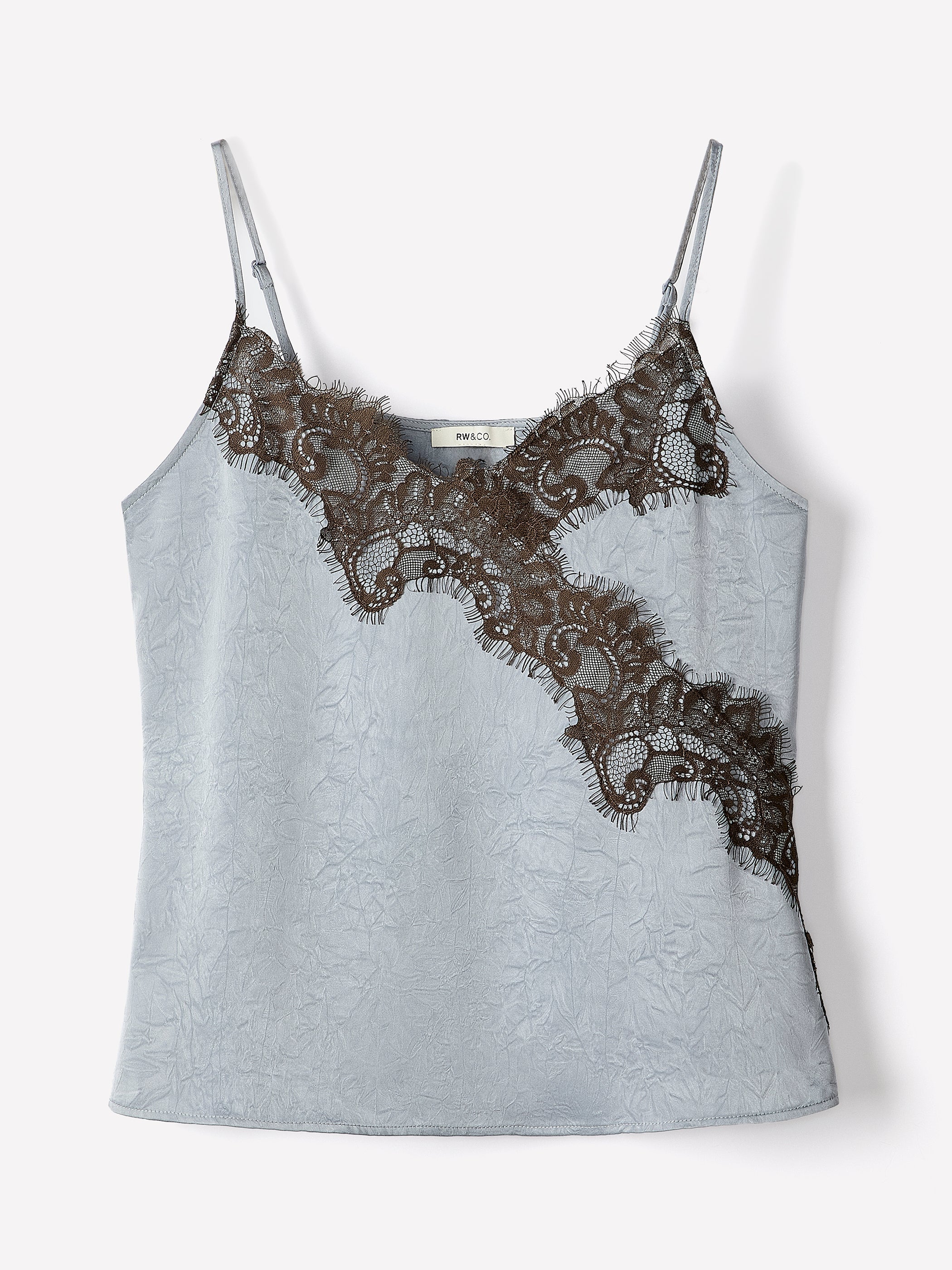 RW&CO Sleeveless V-Neck Satin Blouse with Lace Trim