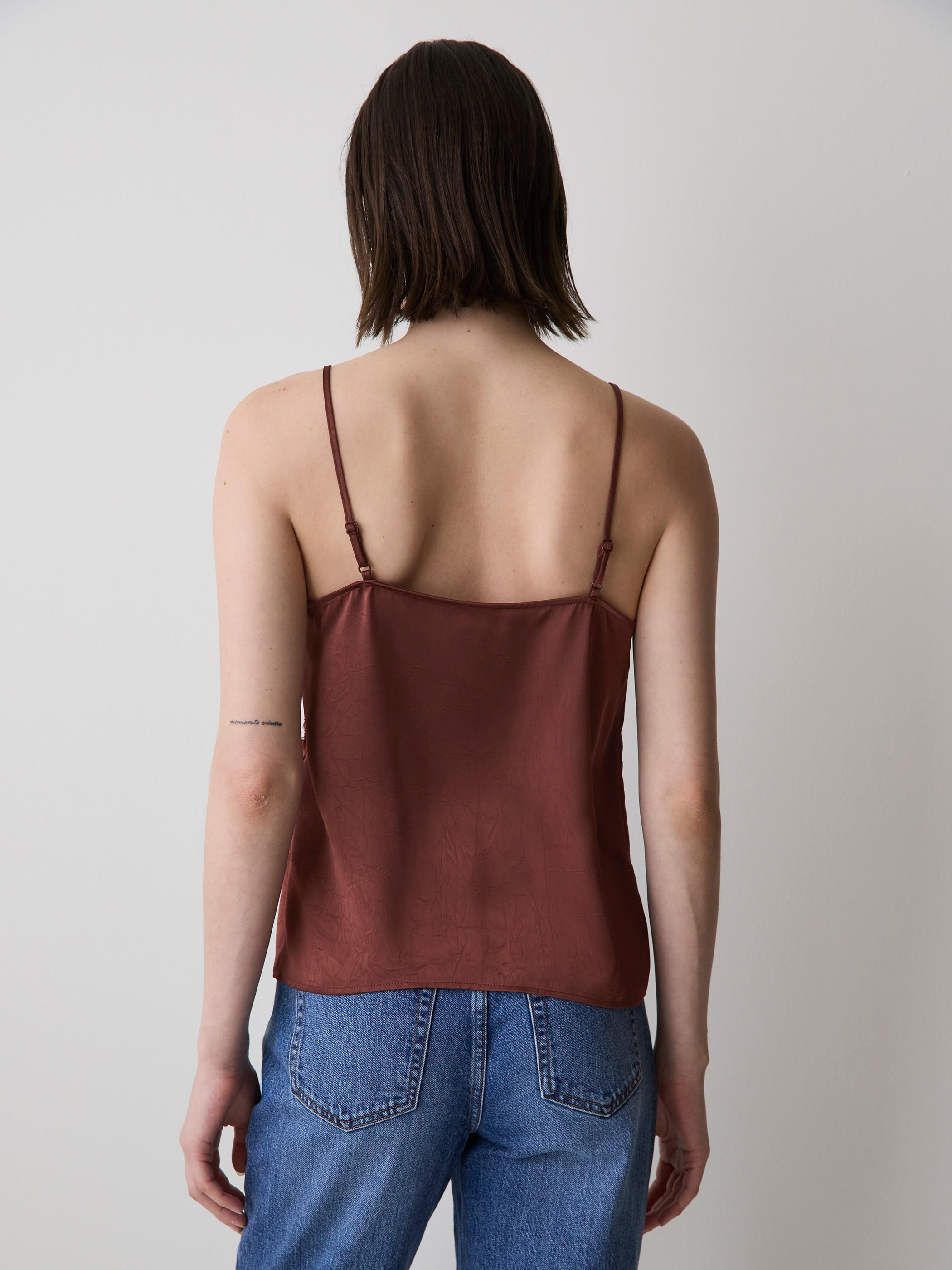 RW&CO Sleeveless V-Neck Satin Blouse with Lace Trim