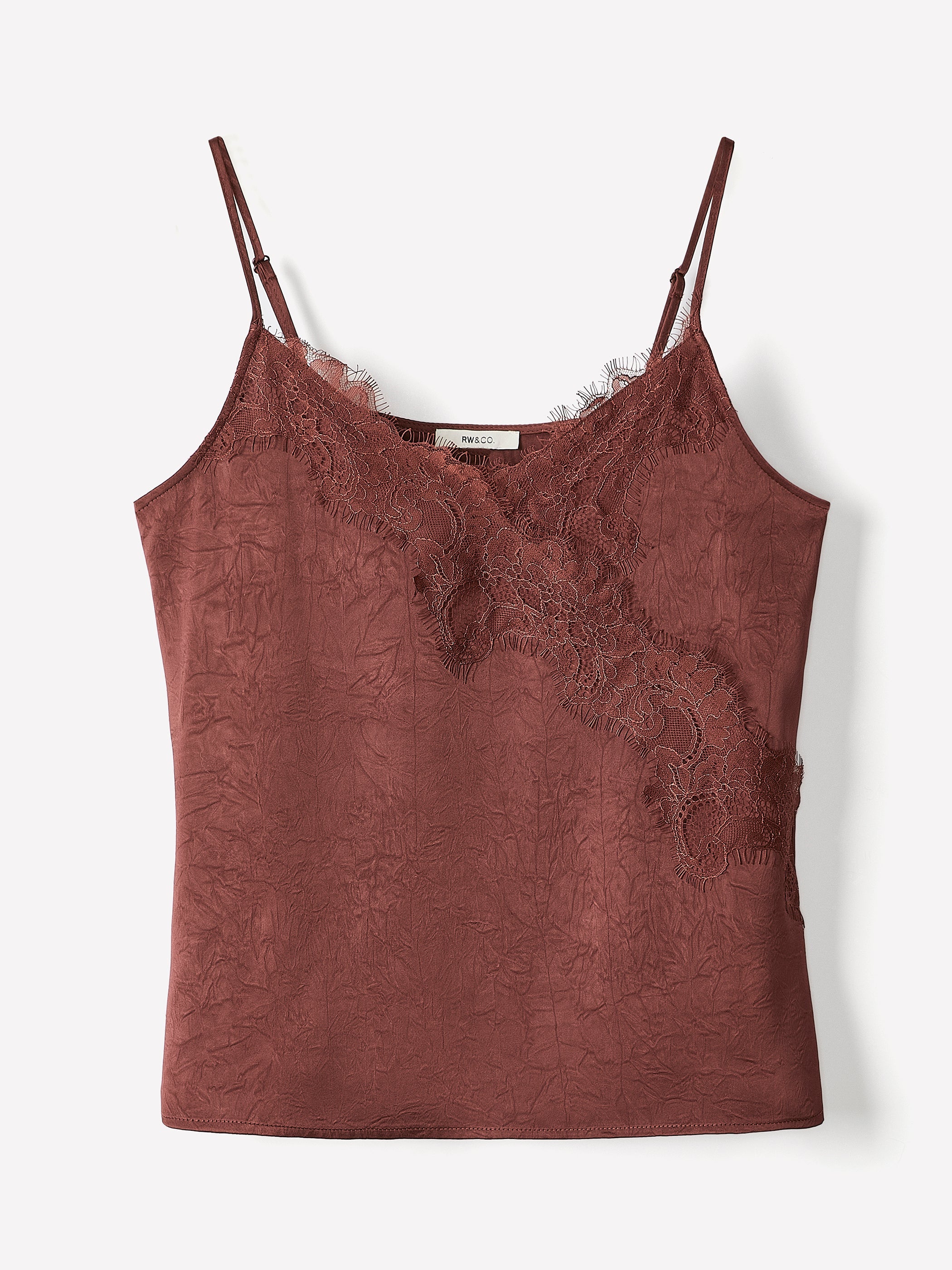 RW&CO Sleeveless V-Neck Satin Blouse with Lace Trim