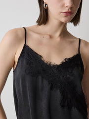 RW&CO Sleeveless V-Neck Satin Blouse with Lace Trim