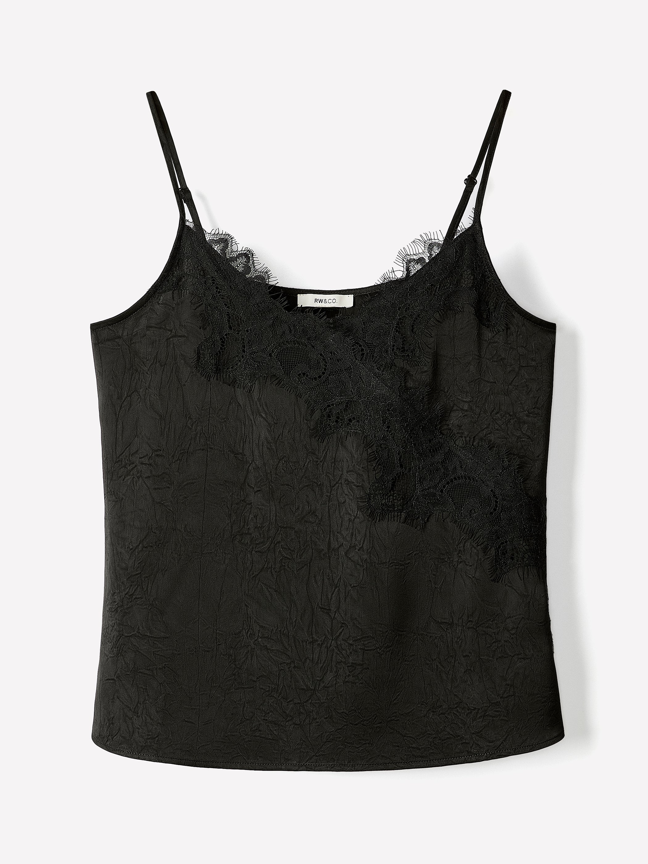 RW&CO Sleeveless V-Neck Satin Blouse with Lace Trim