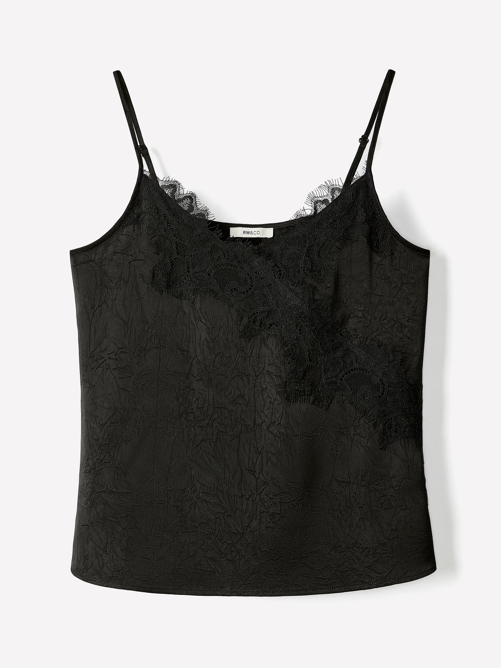 RW&CO Sleeveless V-Neck Satin Blouse with Lace Trim