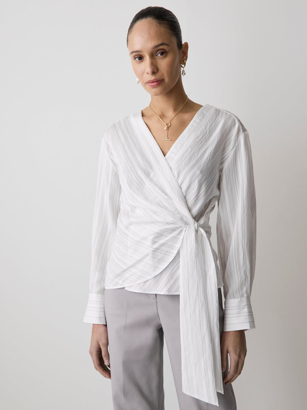 RW&CO Long-Sleeve Wrap Blouse