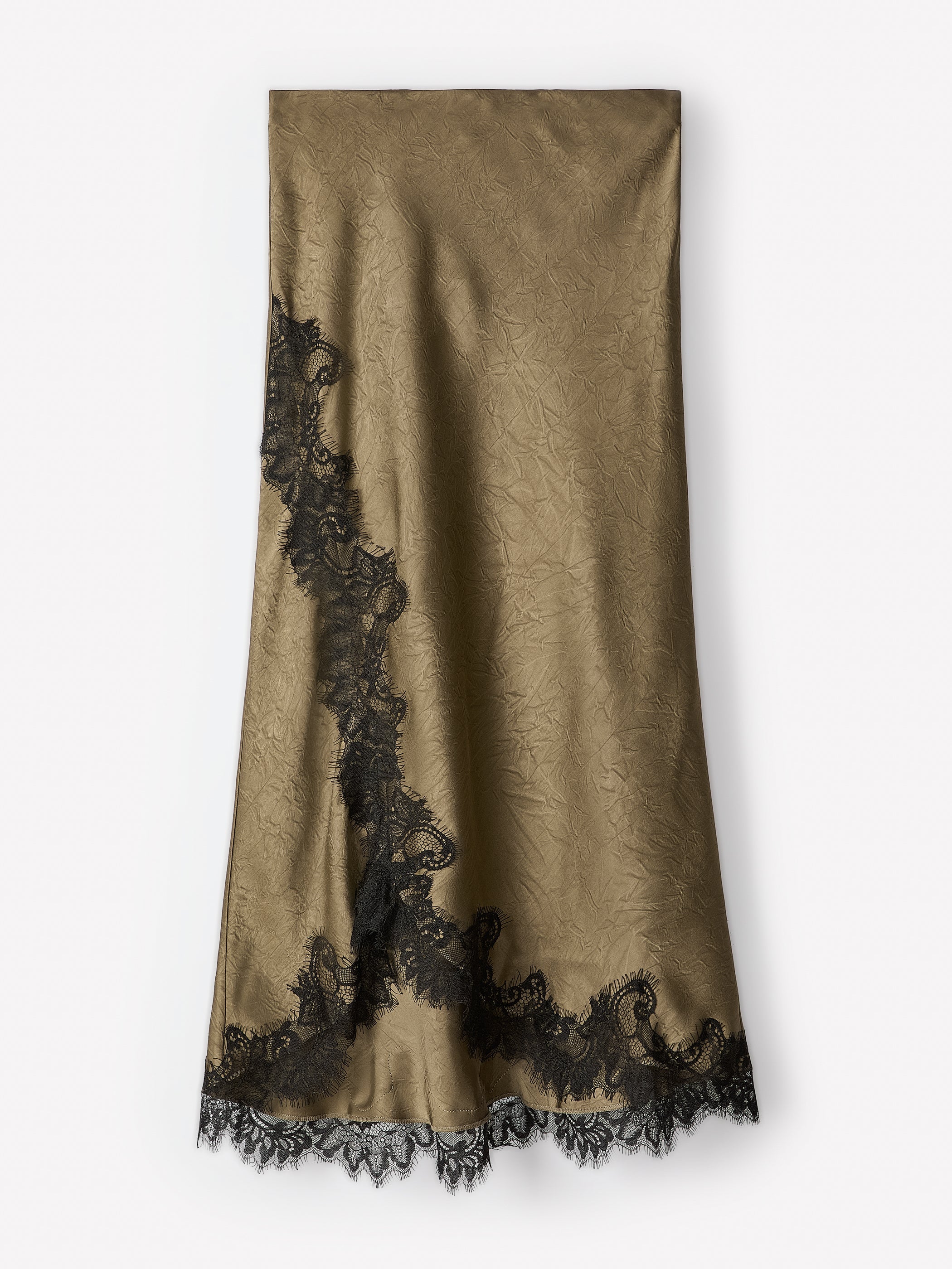 RW&CO High-Rise Satin Midi Skirt with Lace Trim
