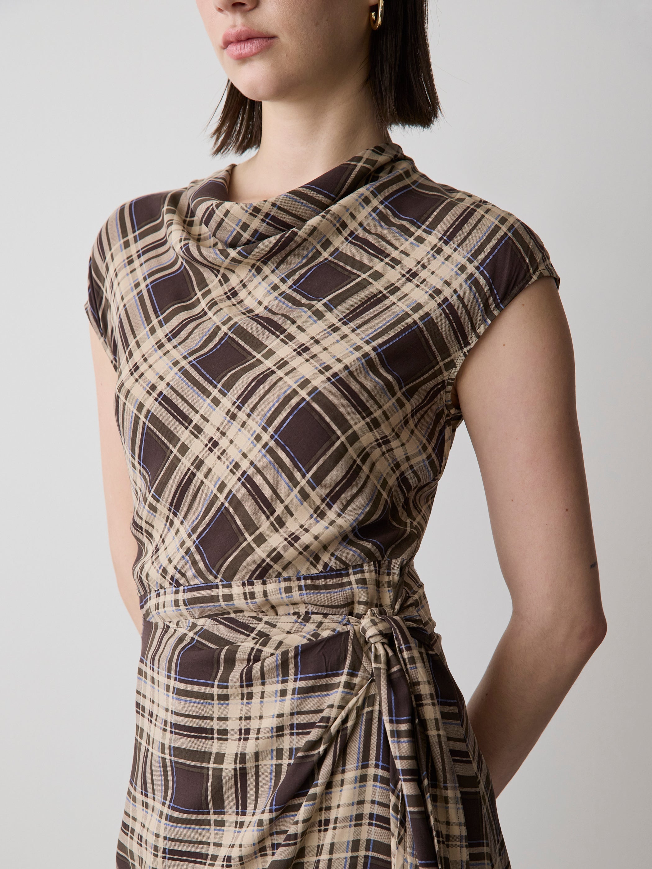 RW&CO Extended-Sleeve Cowl-Neck Midi Dress with Wrap Detail