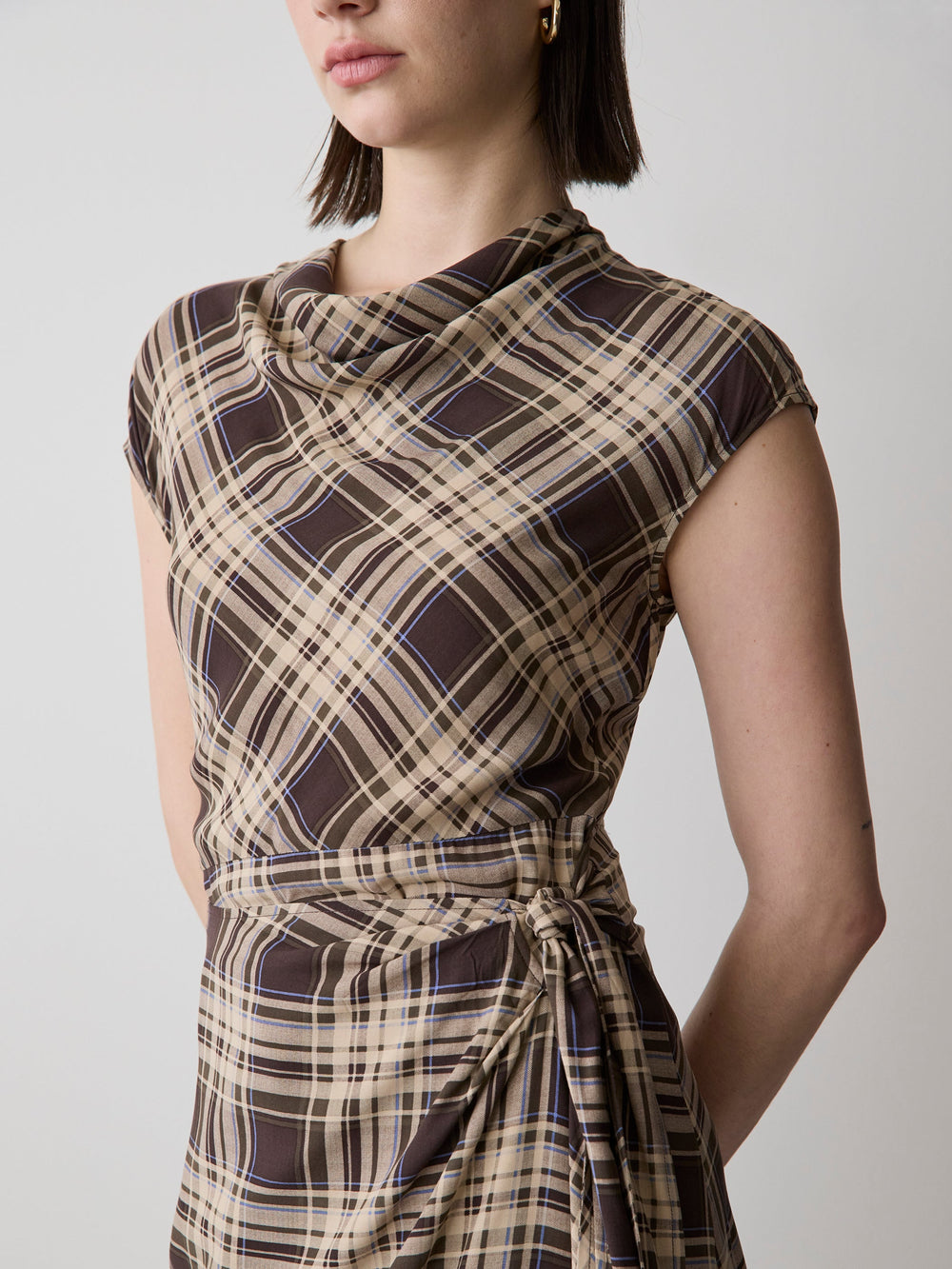 RW&CO Extended-Sleeve Cowl-Neck Midi Dress with Wrap Detail