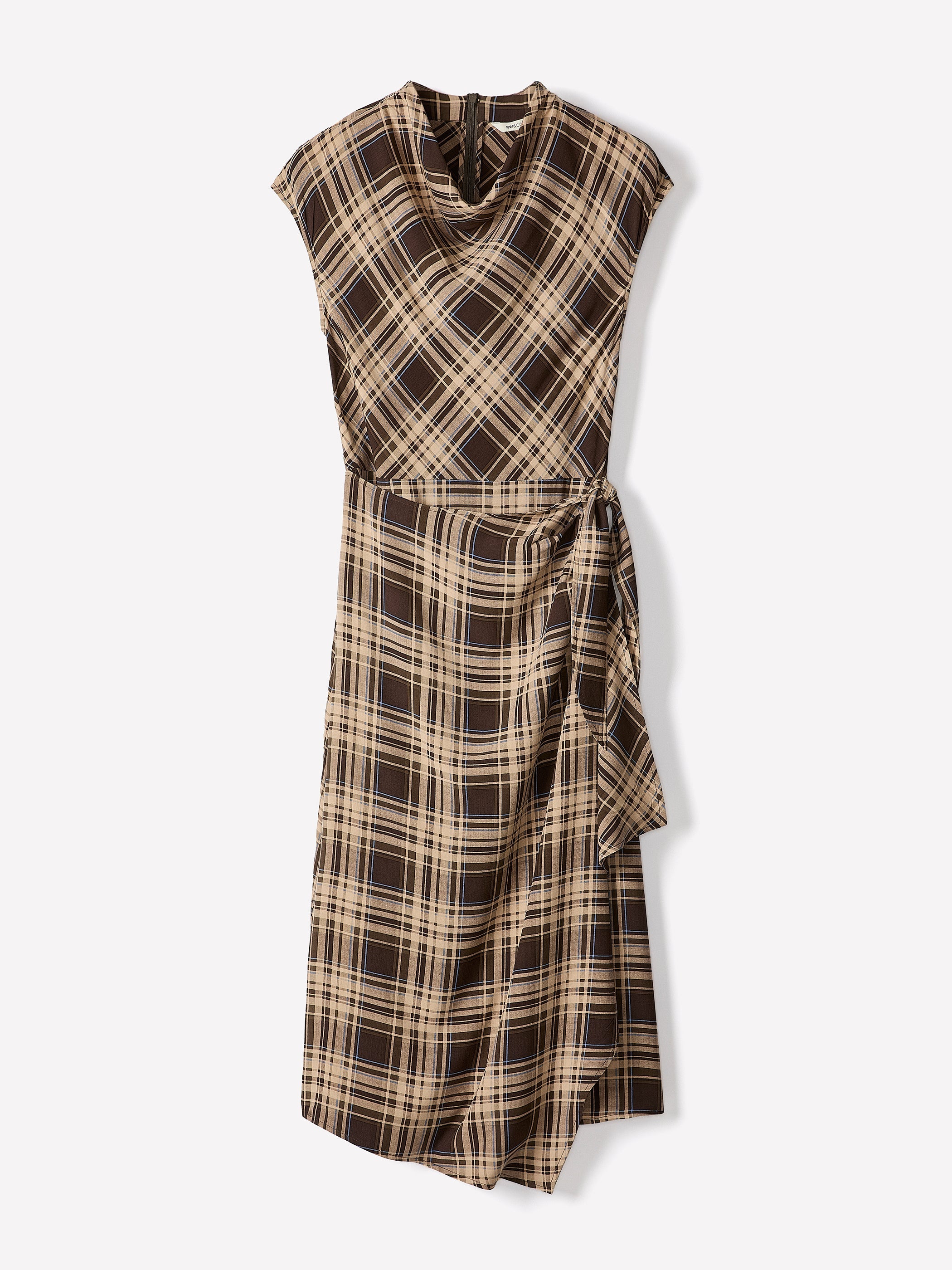 RW&CO Extended-Sleeve Cowl-Neck Midi Dress with Wrap Detail