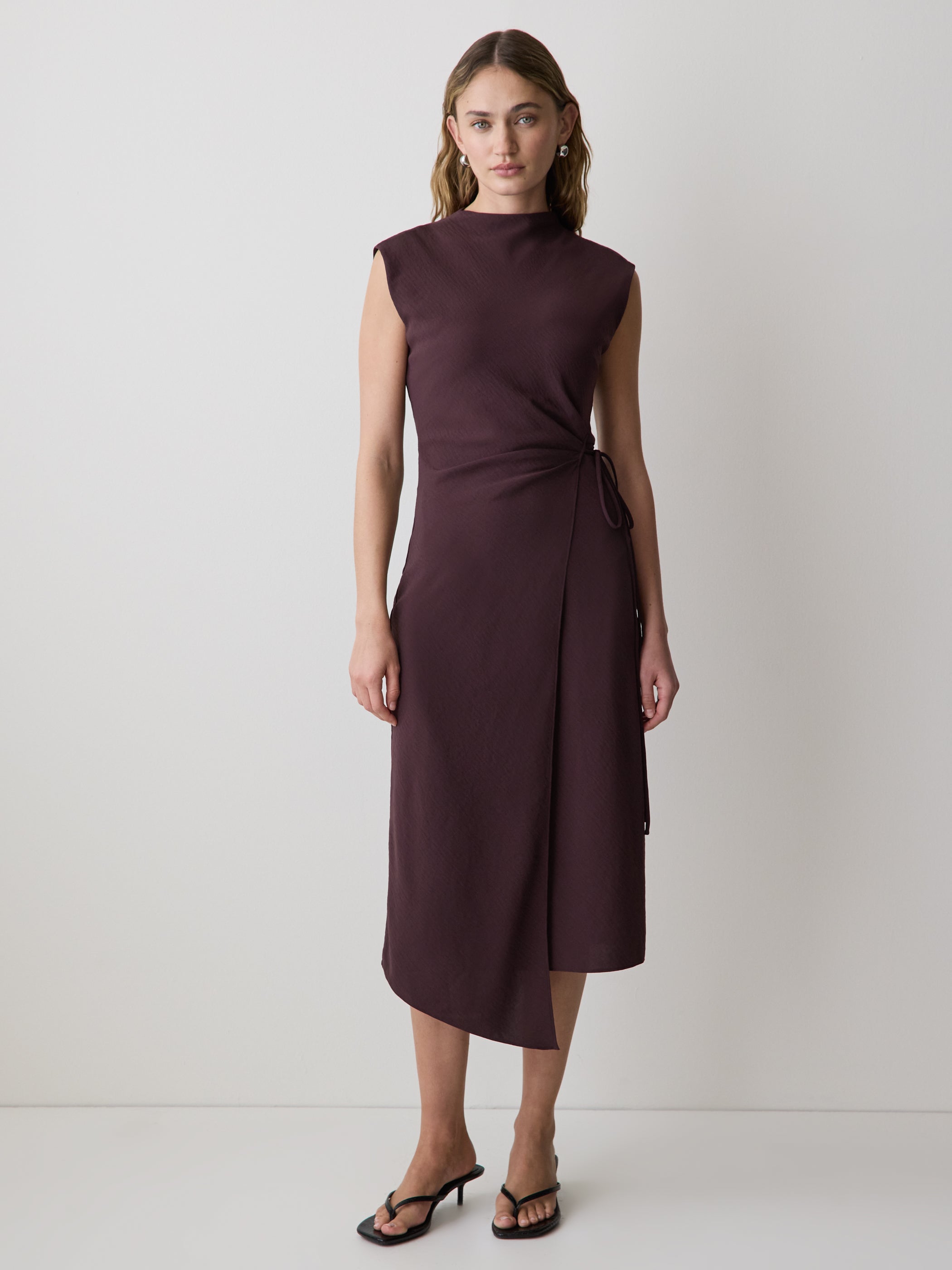 RW&CO Extended-Sleeve Mock-Neck Midi Dress with Wrap Detail