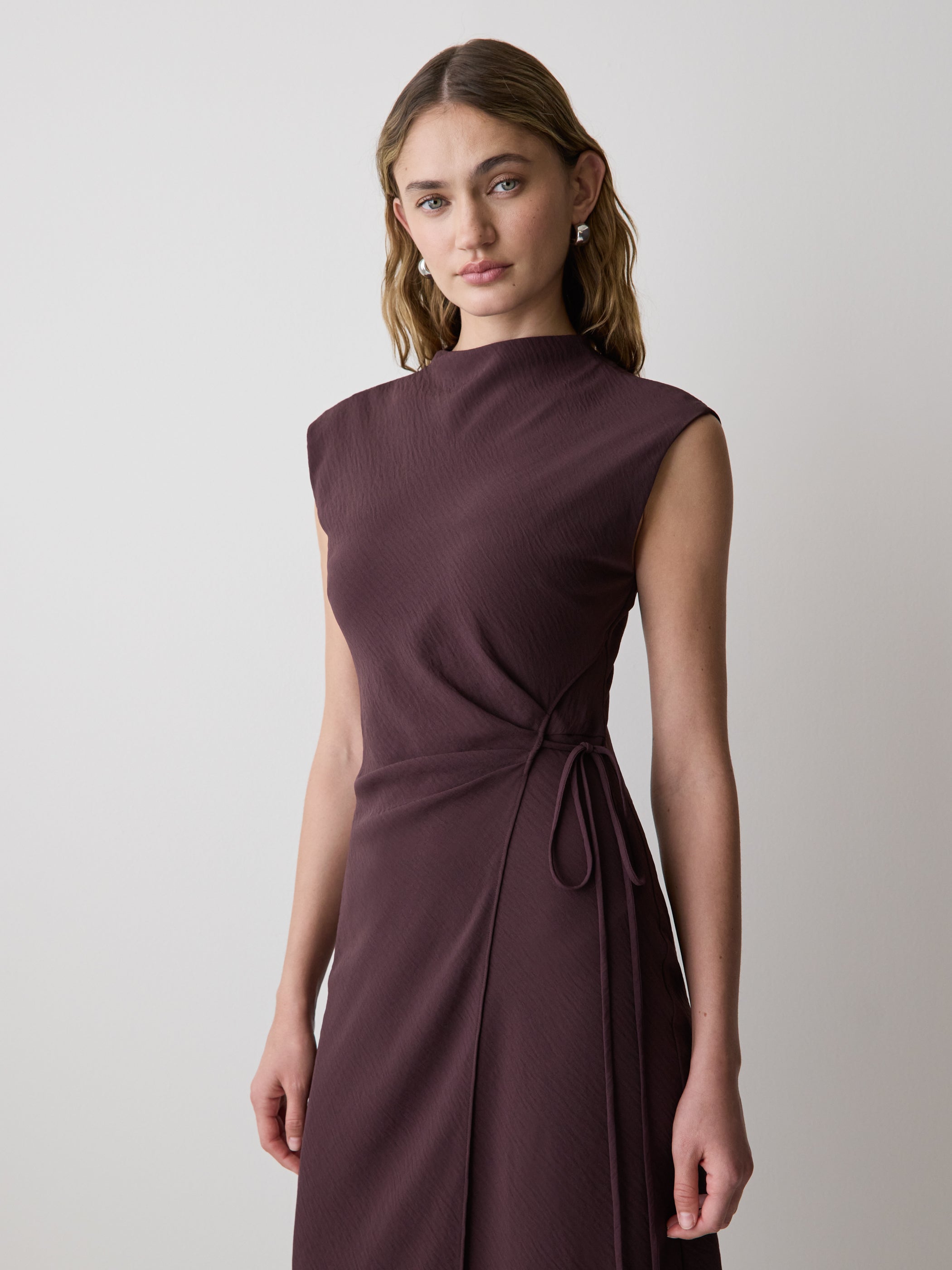 RW&CO Extended-Sleeve Mock-Neck Midi Dress with Wrap Detail