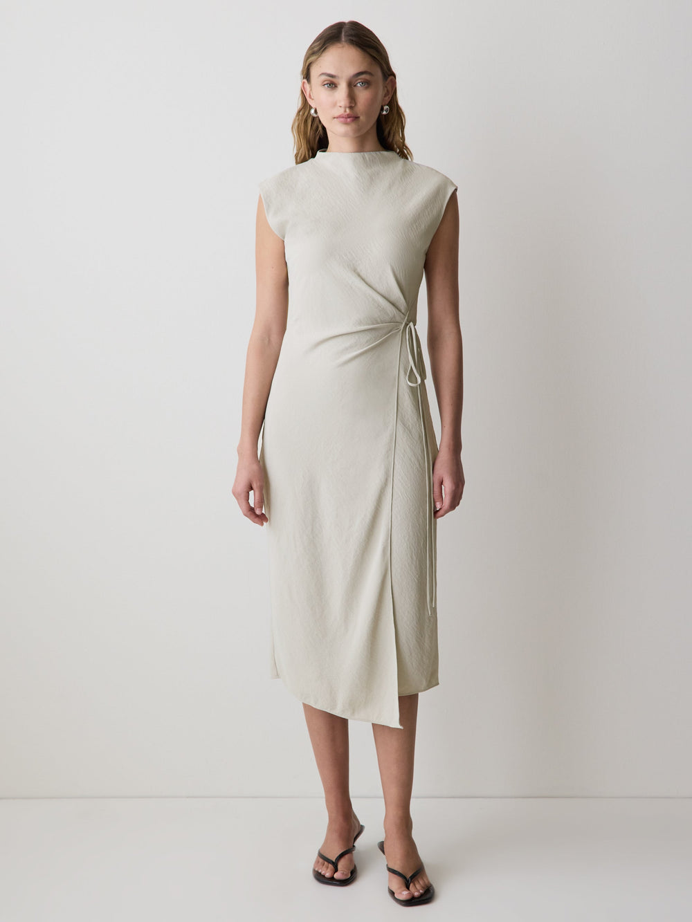 RW&CO Extended-Sleeve Mock-Neck Midi Dress with Wrap Detail