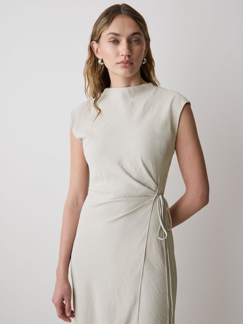 RW&CO Extended-Sleeve Mock-Neck Midi Dress with Wrap Detail