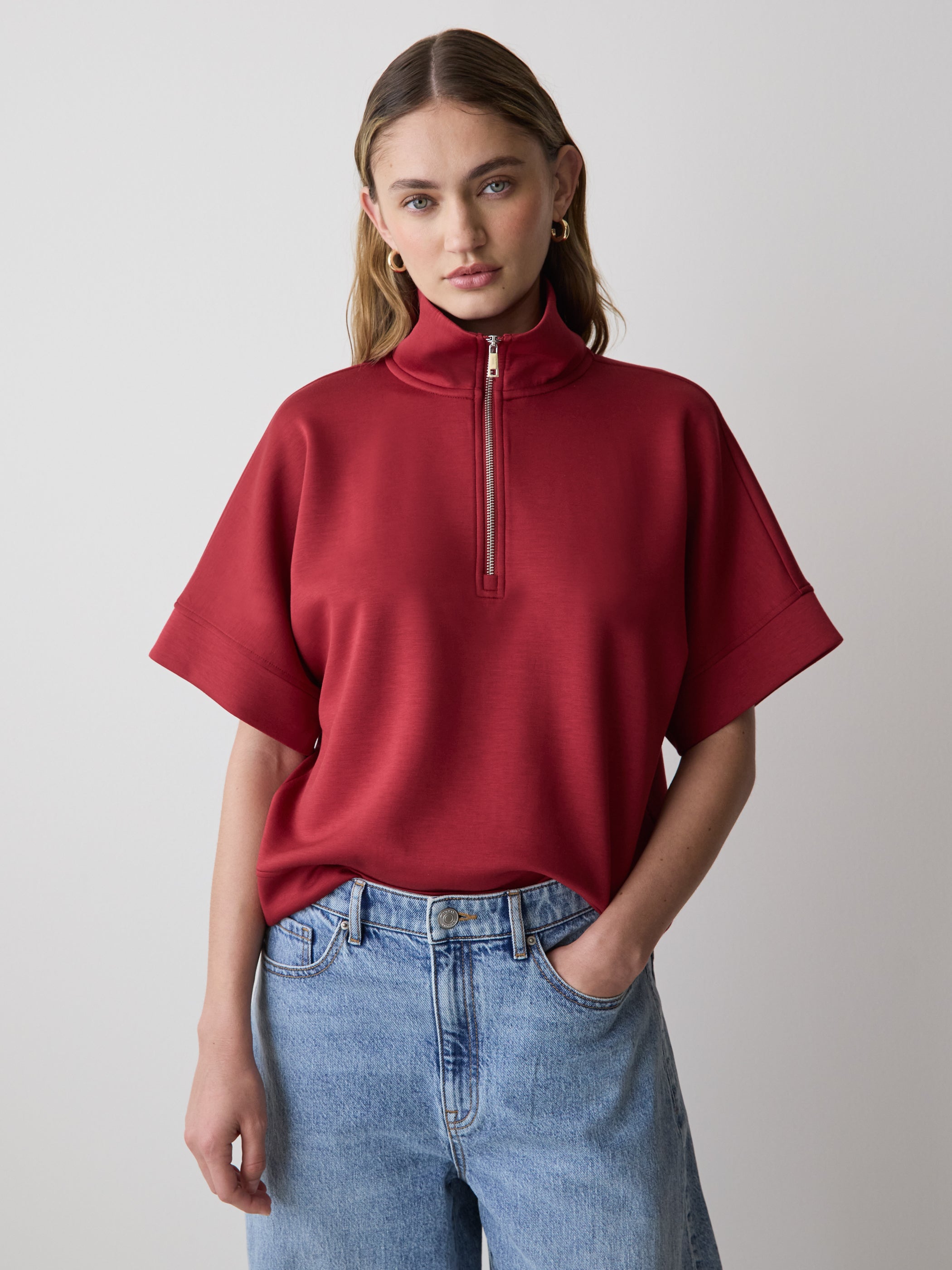 RW&CO Half-Zip Mock-Neck Top