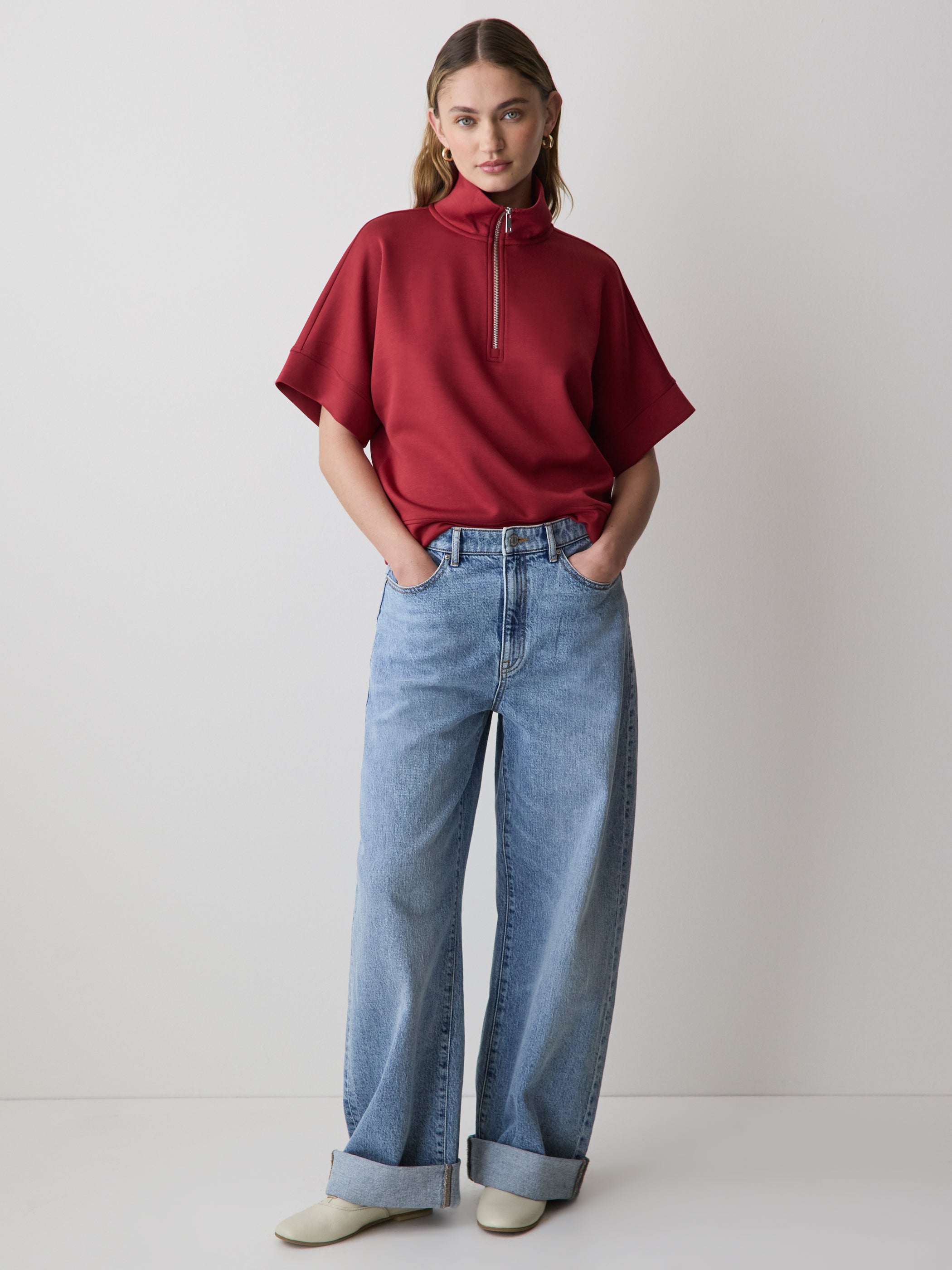 RW&CO Half-Zip Mock-Neck Top