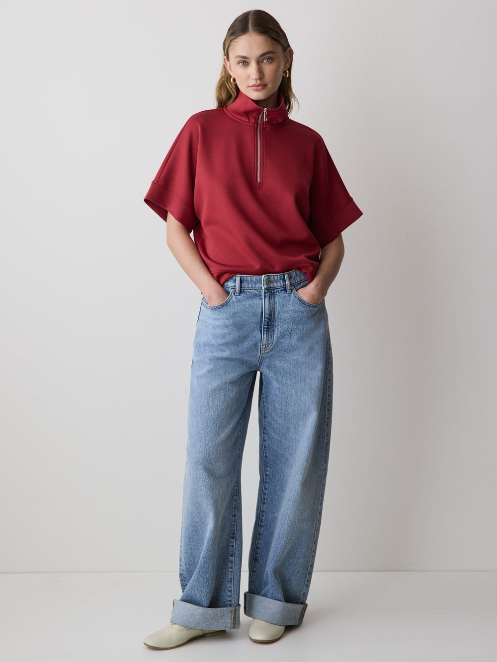 RW&CO Half-Zip Mock-Neck Top