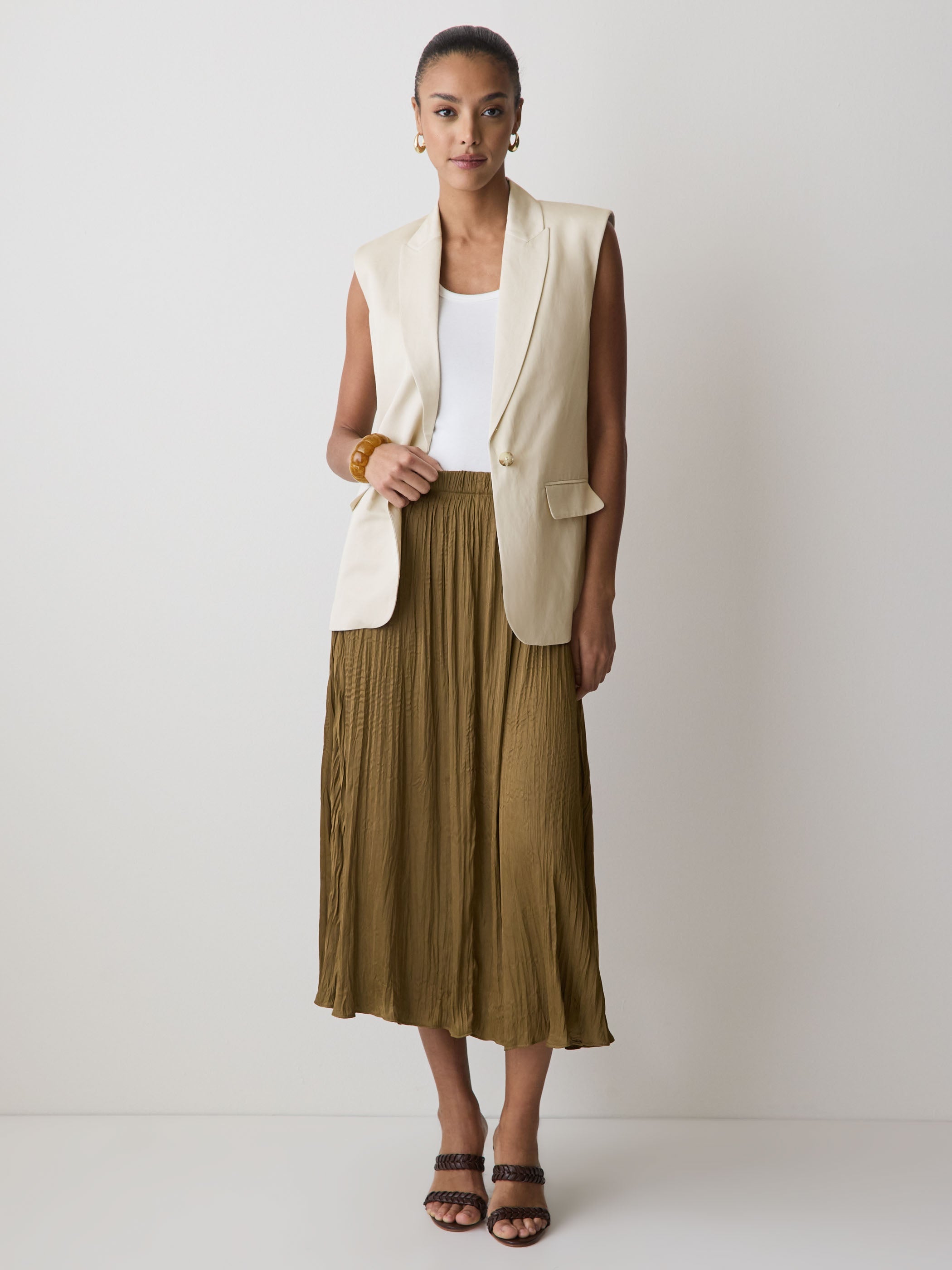 RW&CO Satin High-Waisted Flare Midi Skirt