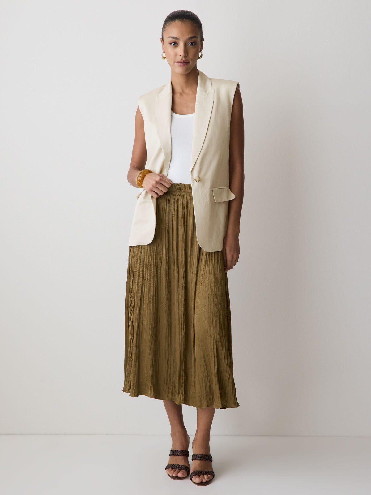 RW&CO Satin High-Waisted Flare Midi Skirt