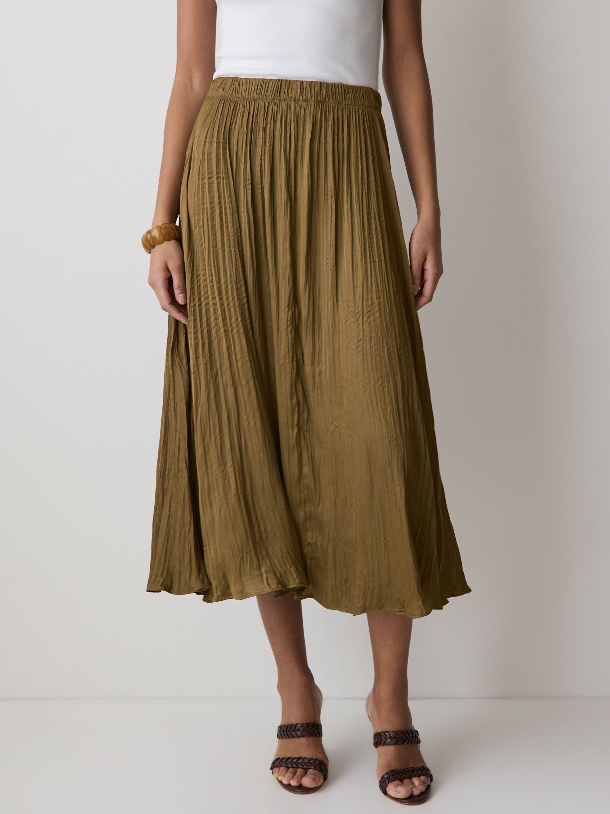 RW&CO Satin High-Waisted Flare Midi Skirt