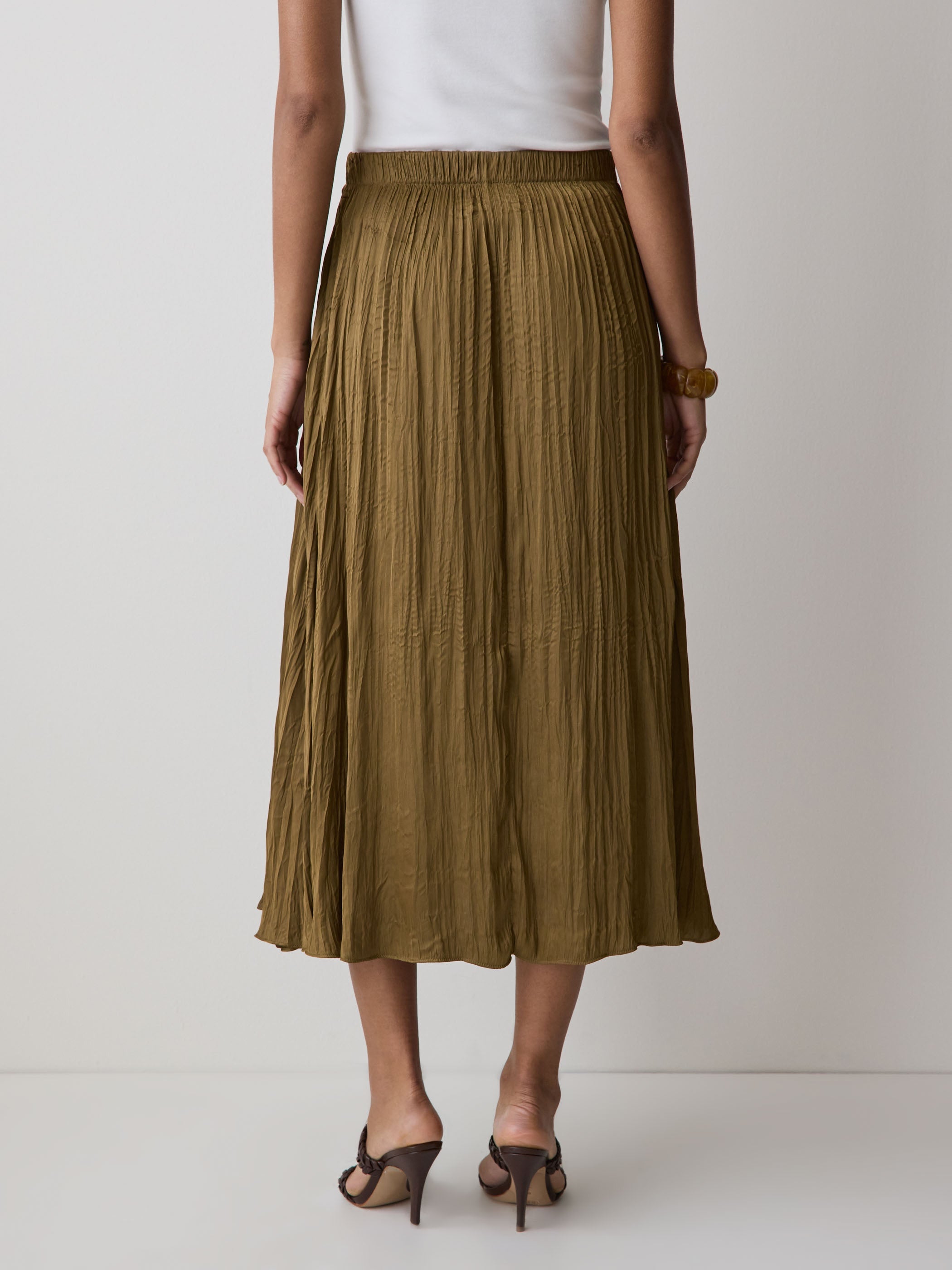 RW&CO Satin High-Waisted Flare Midi Skirt