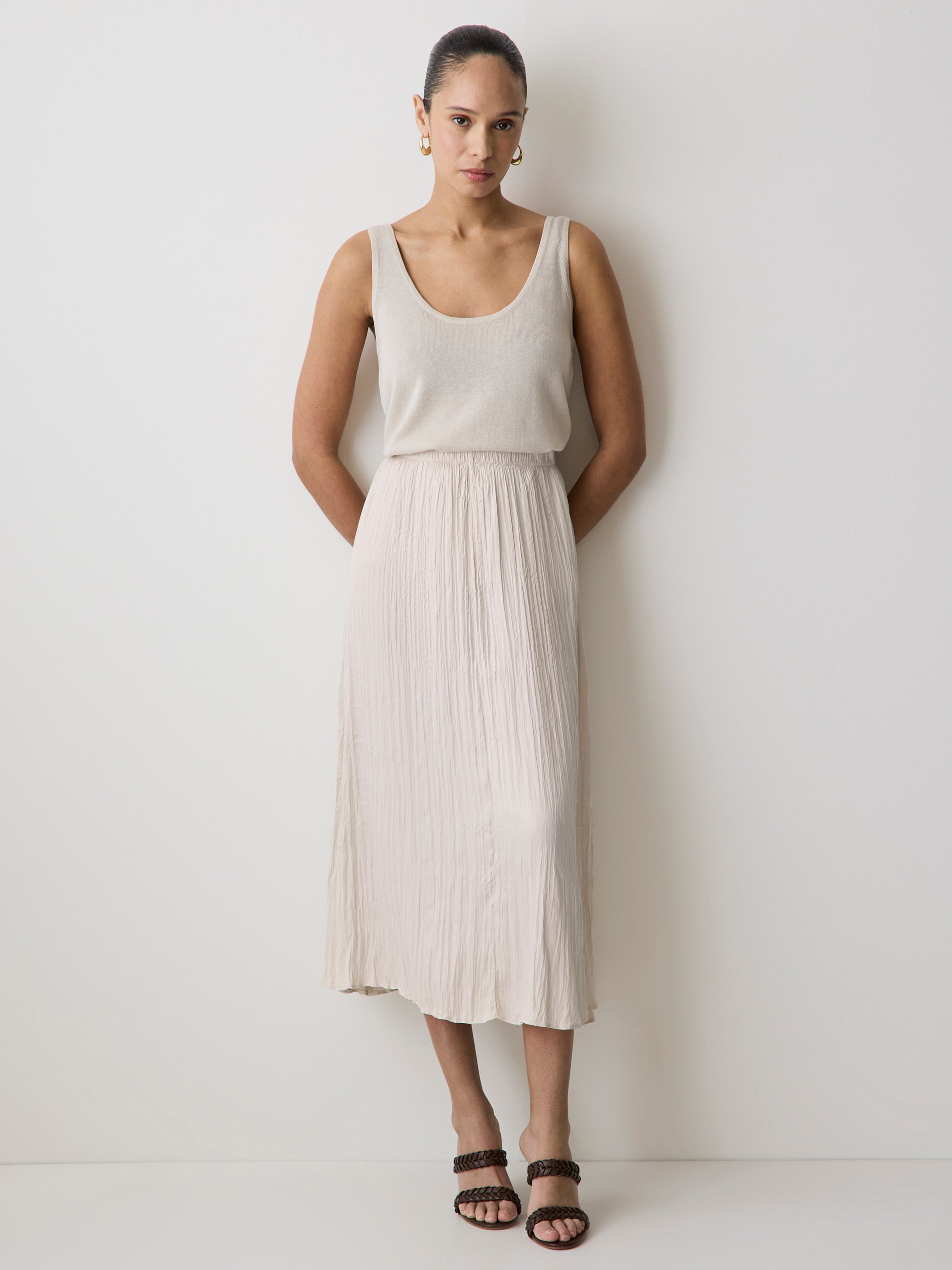 RW&CO Satin High-Waisted Flare Midi Skirt