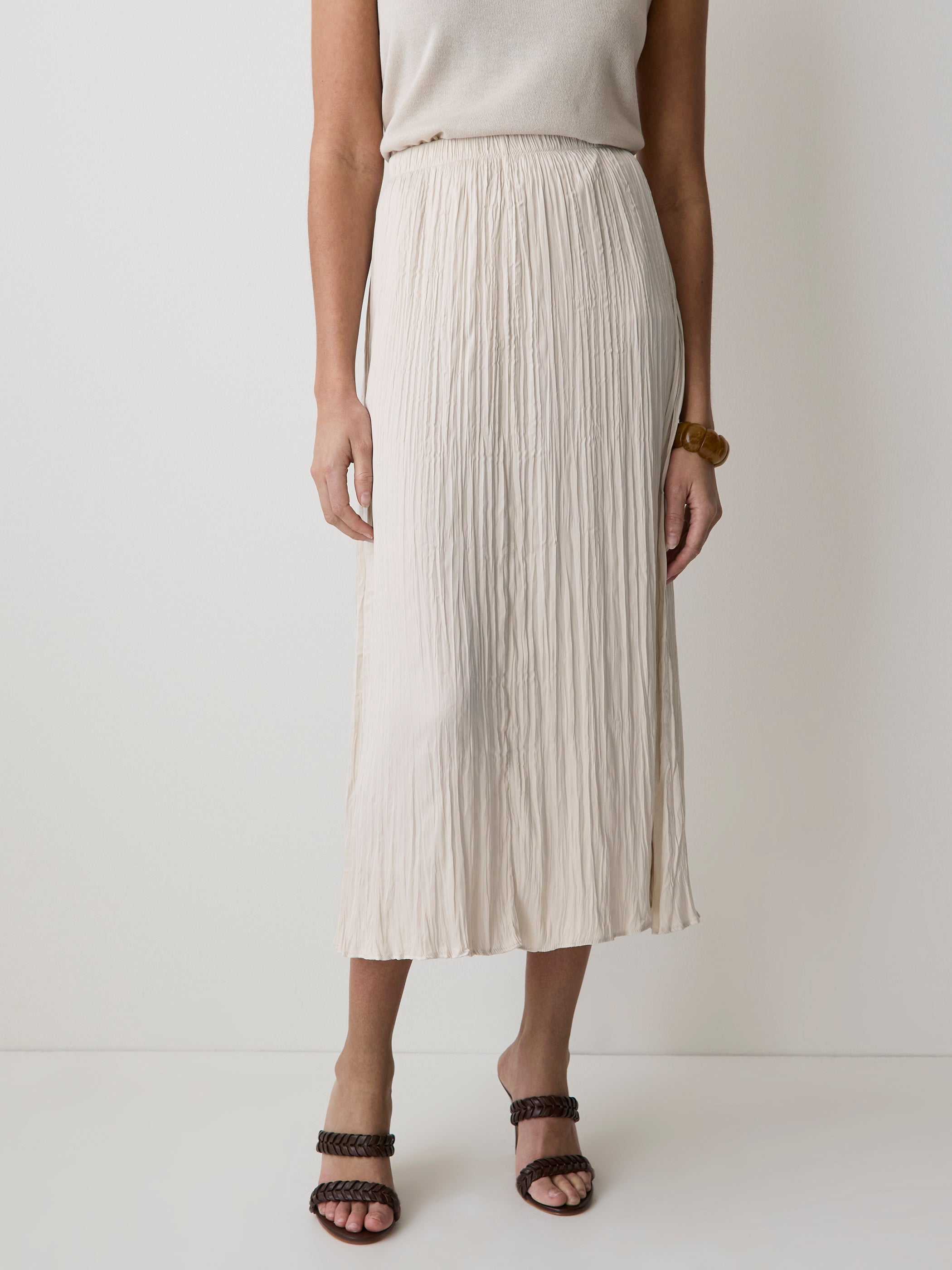 RW&CO Satin High-Waisted Flare Midi Skirt
