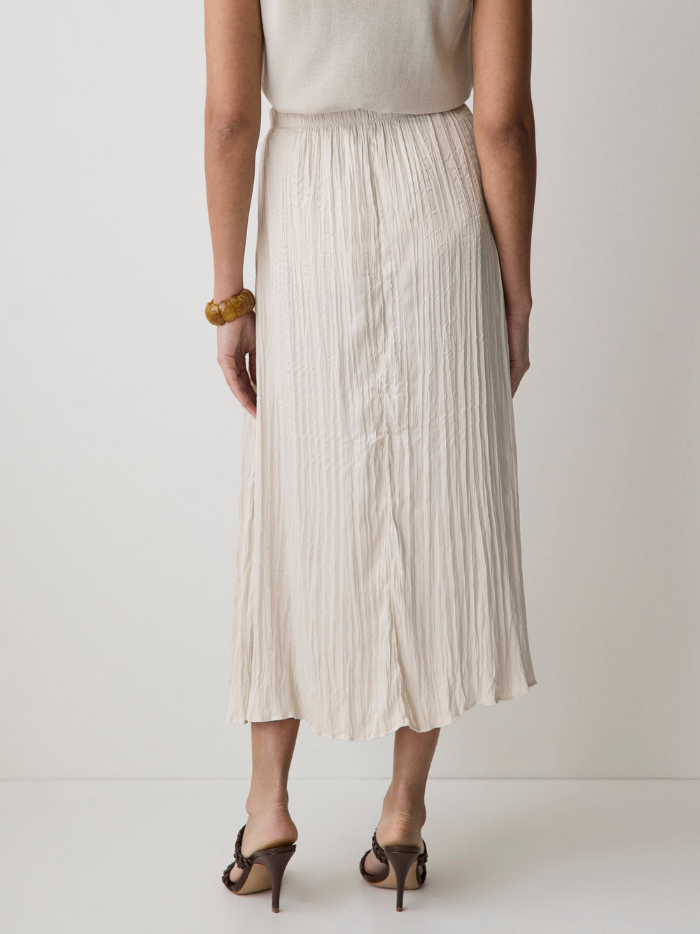 RW&CO Satin High-Waisted Flare Midi Skirt