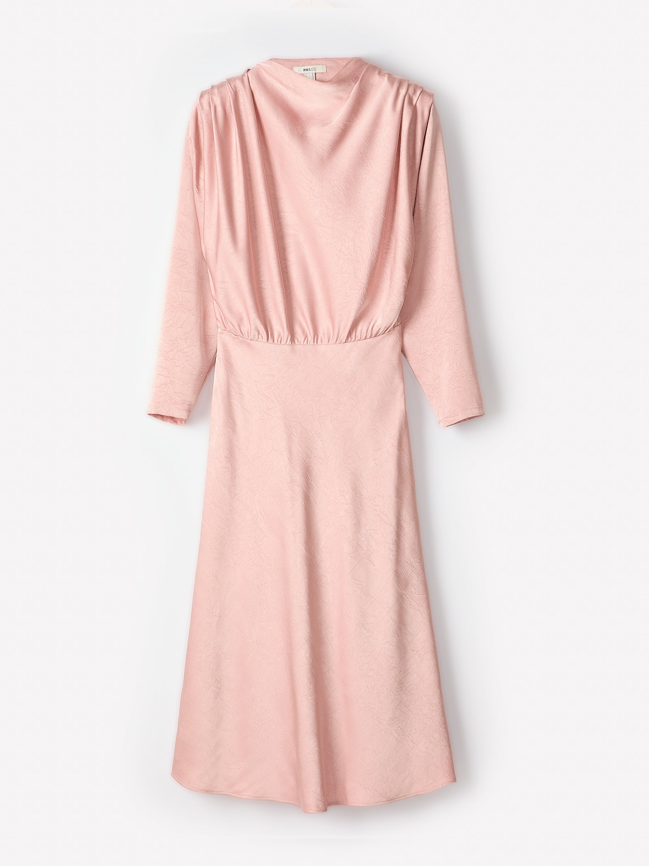 RW&CO Satin Long-Sleeve Draped Midi Dress