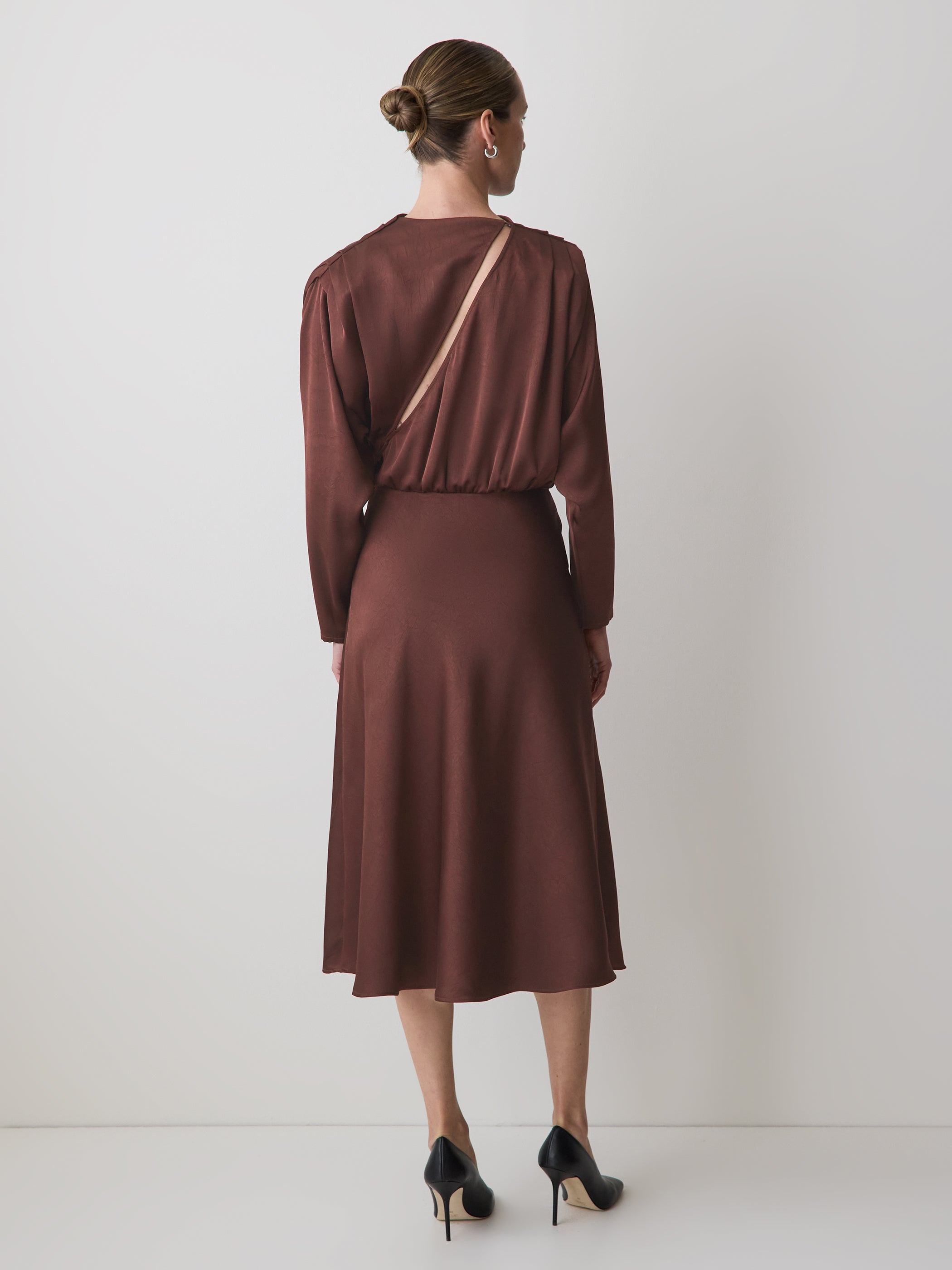 RW&CO Satin Long-Sleeve Draped Midi Dress