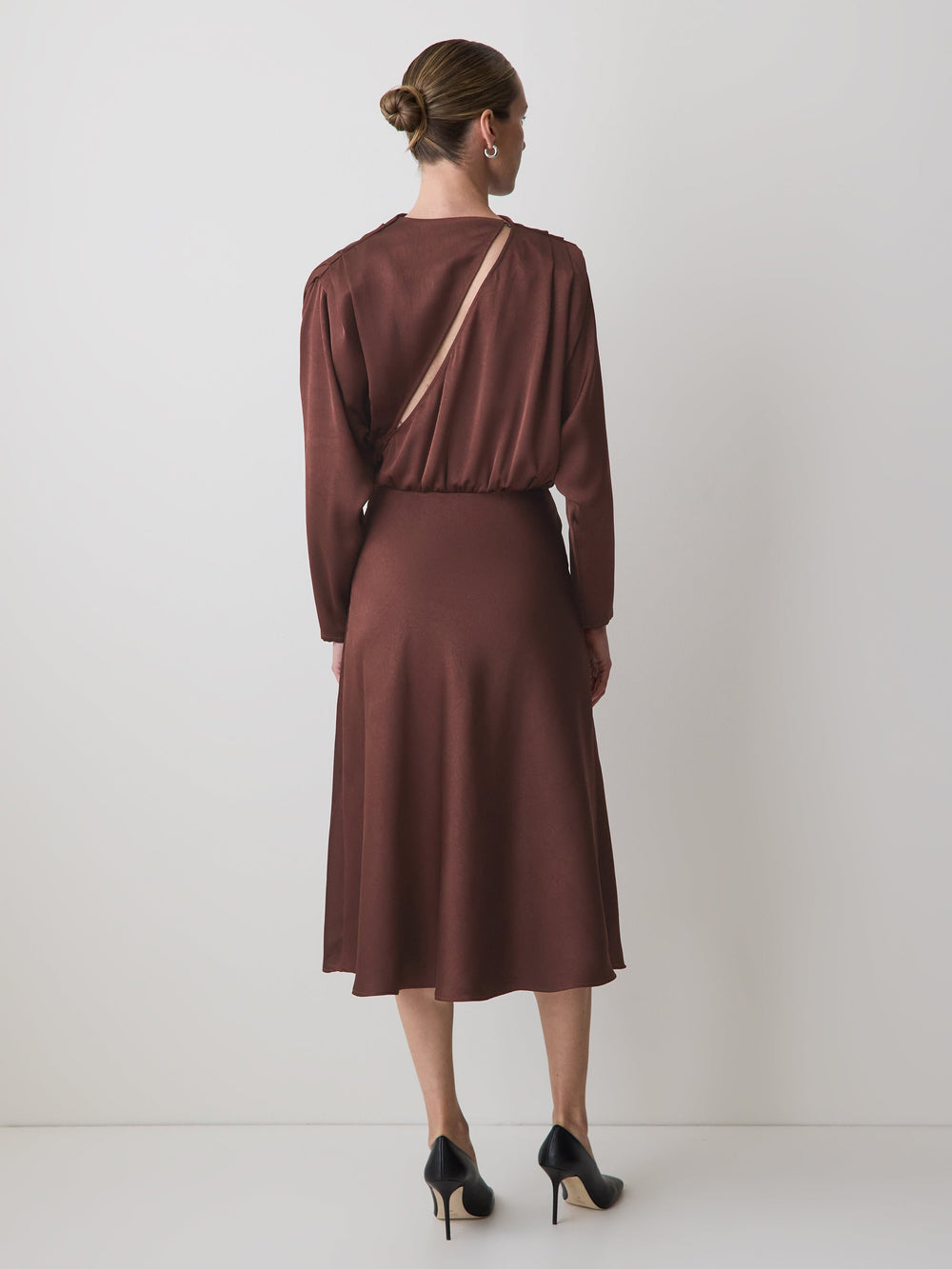 RW&CO Satin Long-Sleeve Draped Midi Dress