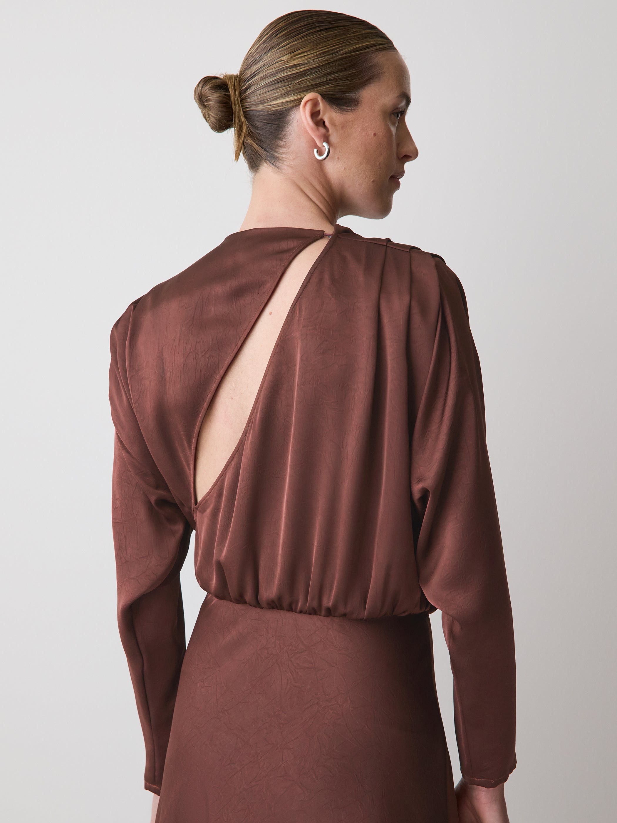 RW&CO Satin Long-Sleeve Draped Midi Dress