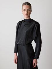 RW&CO Satin Long-Sleeve Draped Midi Dress