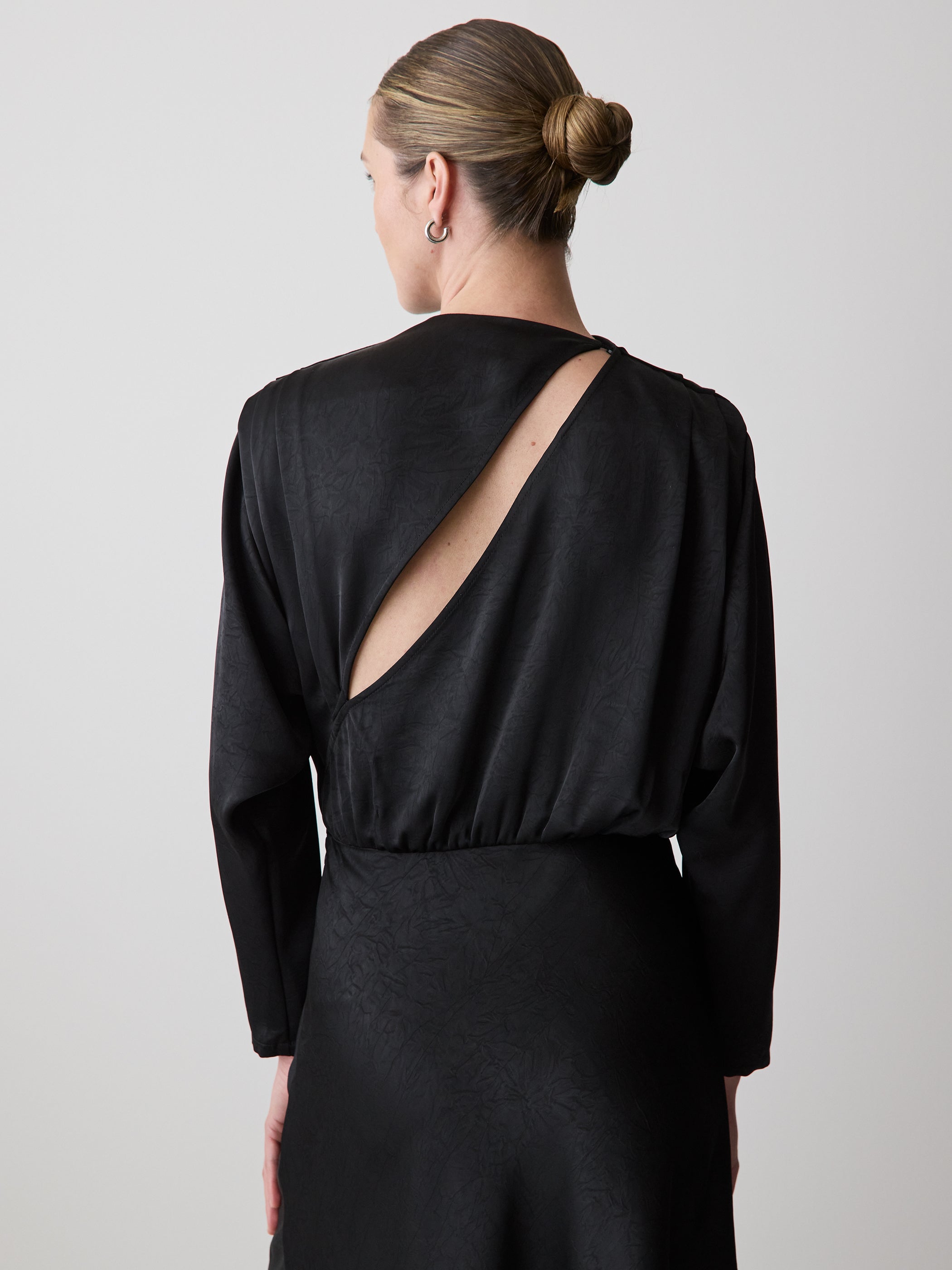 RW&CO Satin Long-Sleeve Draped Midi Dress