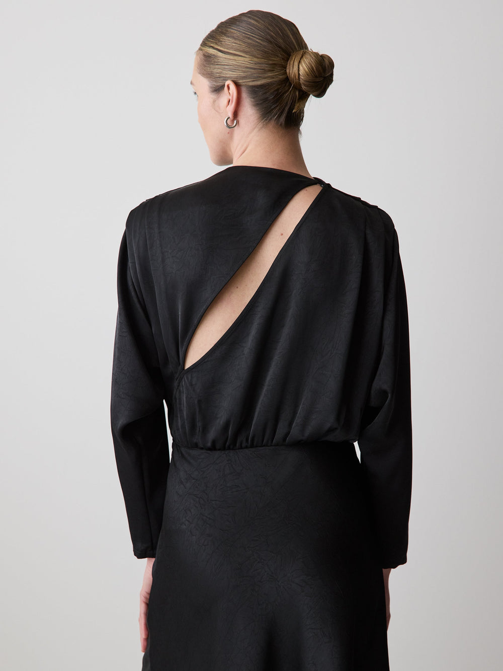 RW&CO Satin Long-Sleeve Draped Midi Dress