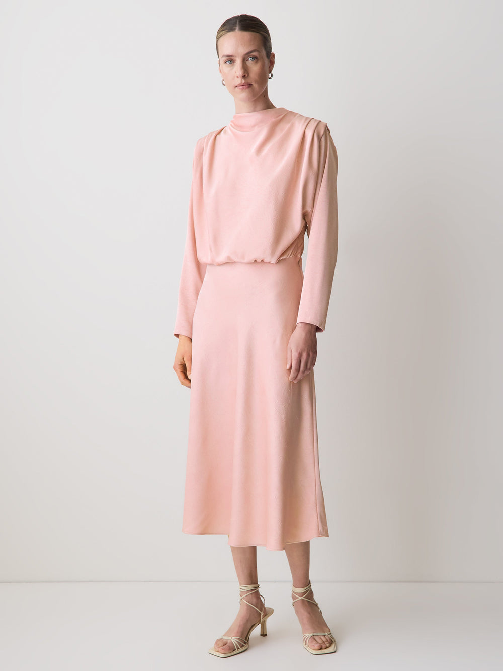 RW&CO Satin Long-Sleeve Draped Midi Dress