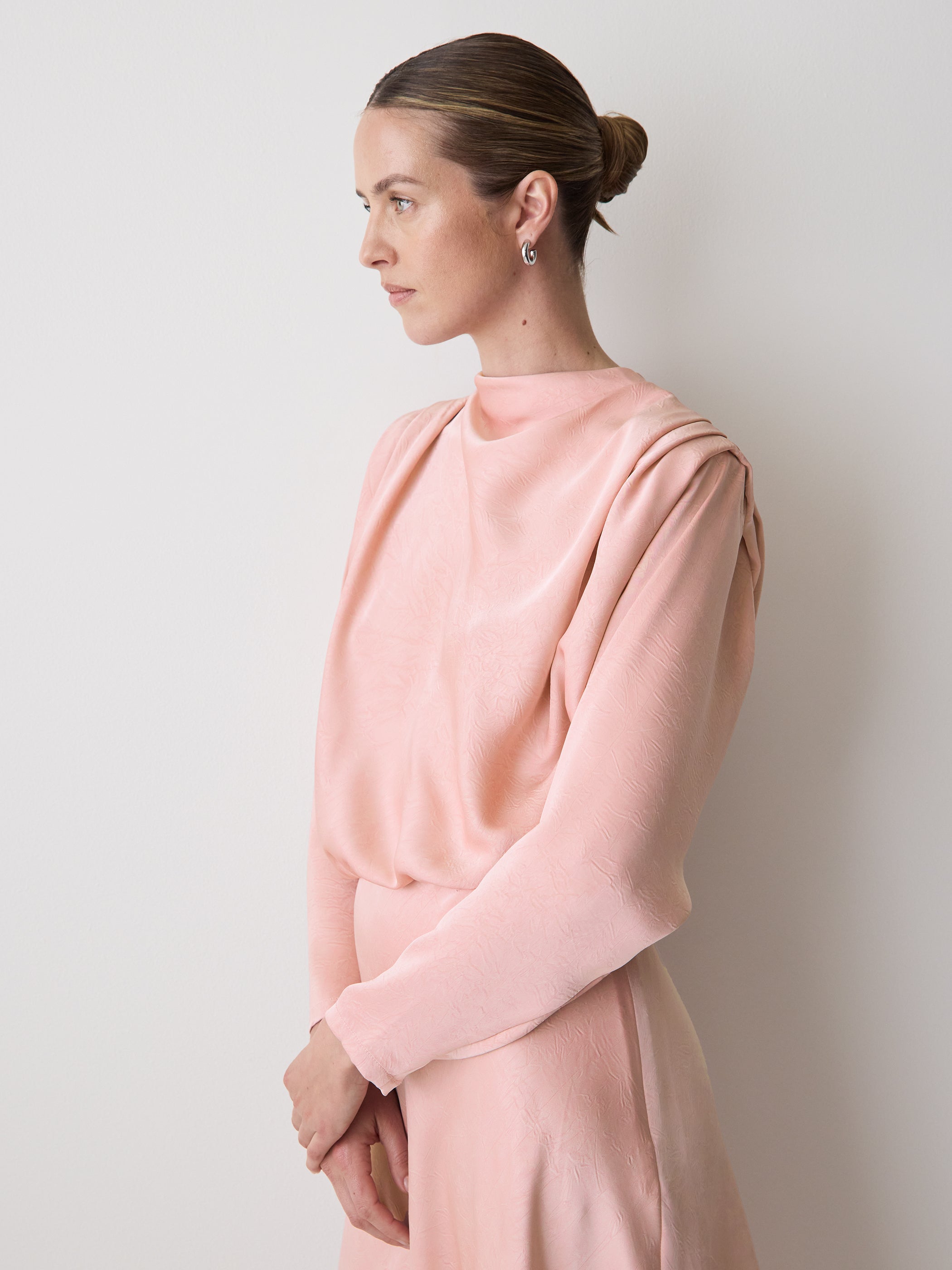 RW&CO Satin Long-Sleeve Draped Midi Dress