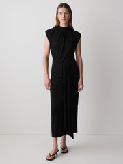 RW&CO Draped Midi Cocktail Dress with Cascade