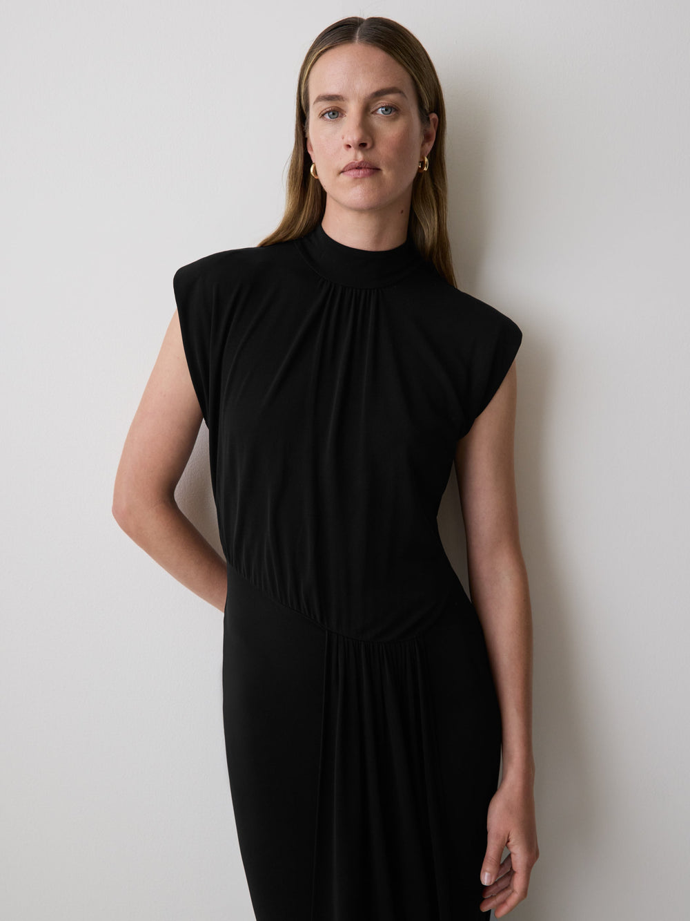 RW&CO Draped Midi Cocktail Dress with Cascade