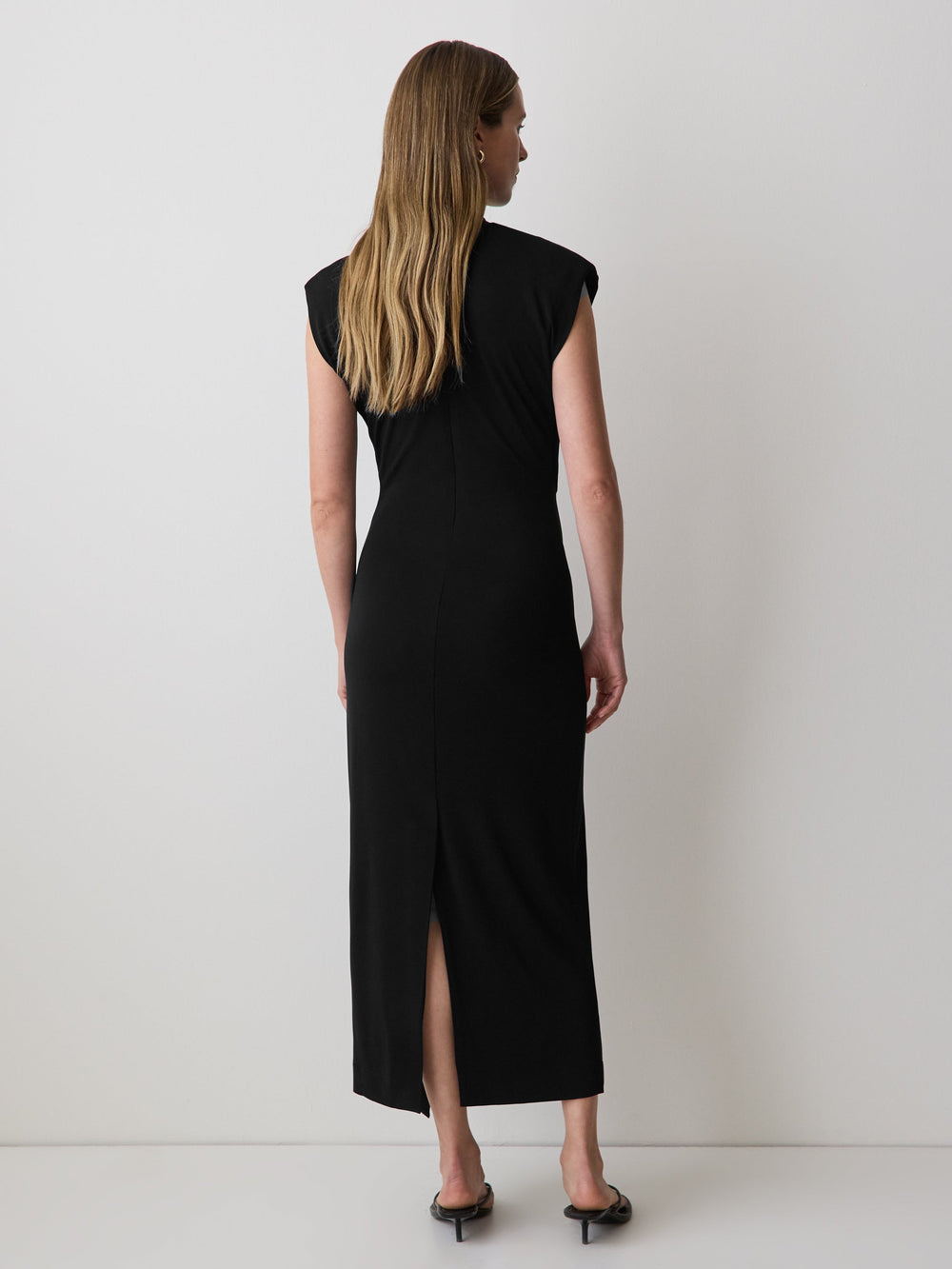 RW&CO Draped Midi Cocktail Dress with Cascade