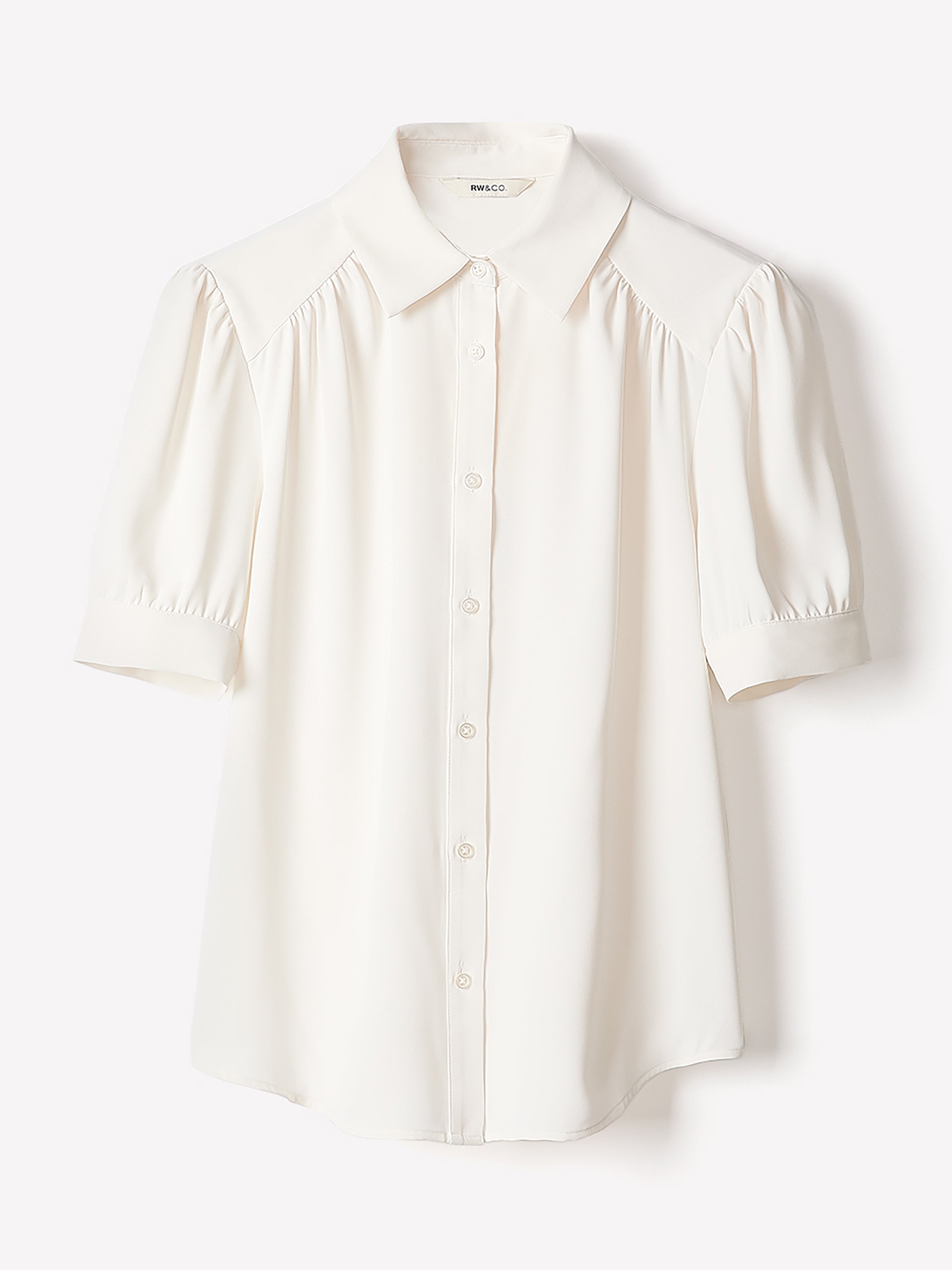 RW&CO Silky Crepe Short-Sleeve Buttoned-Down Blouse