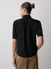 RW&CO Silky Crepe Short-Sleeve Buttoned-Down Blouse