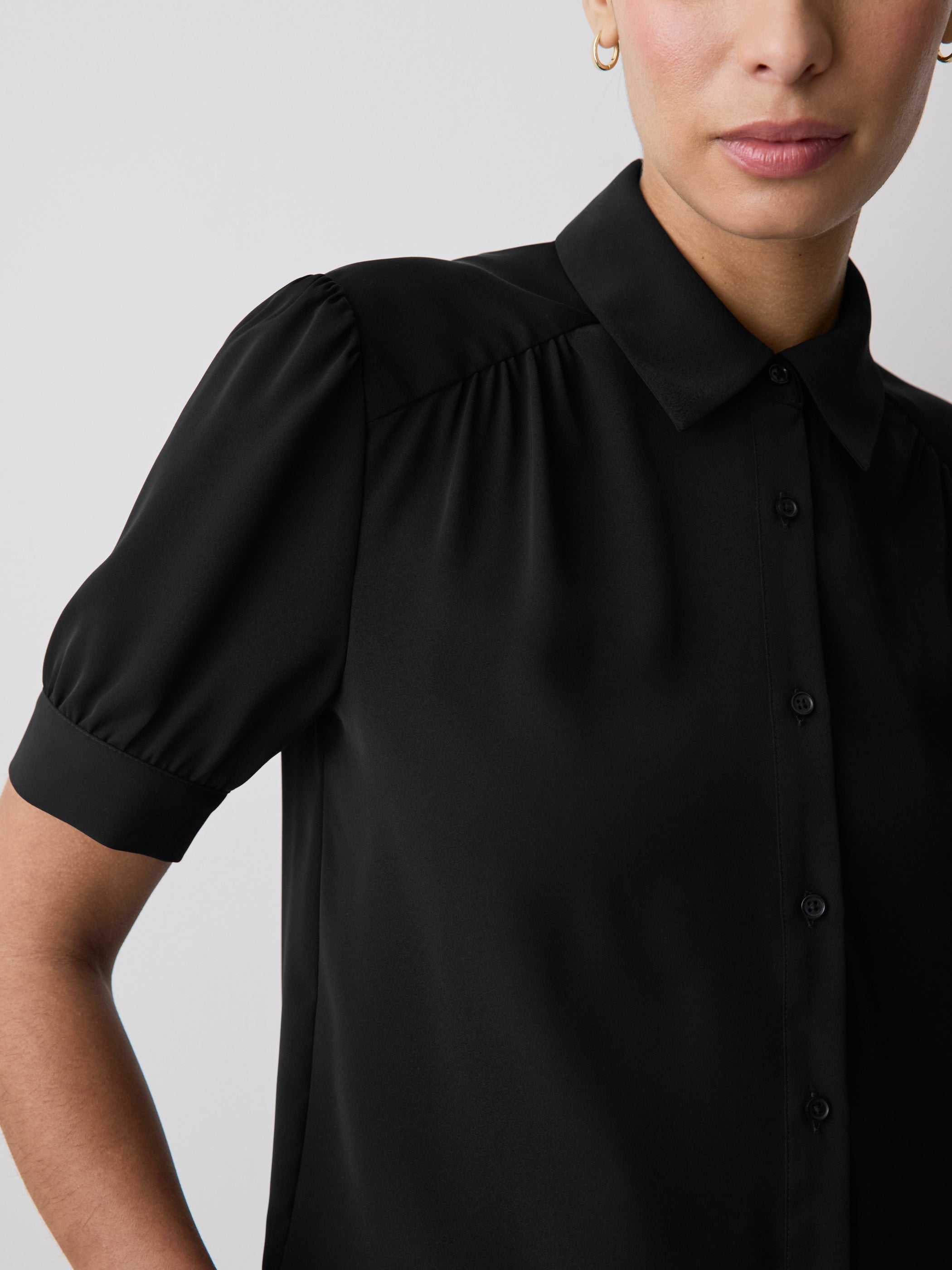 RW&CO Silky Crepe Short-Sleeve Buttoned-Down Blouse