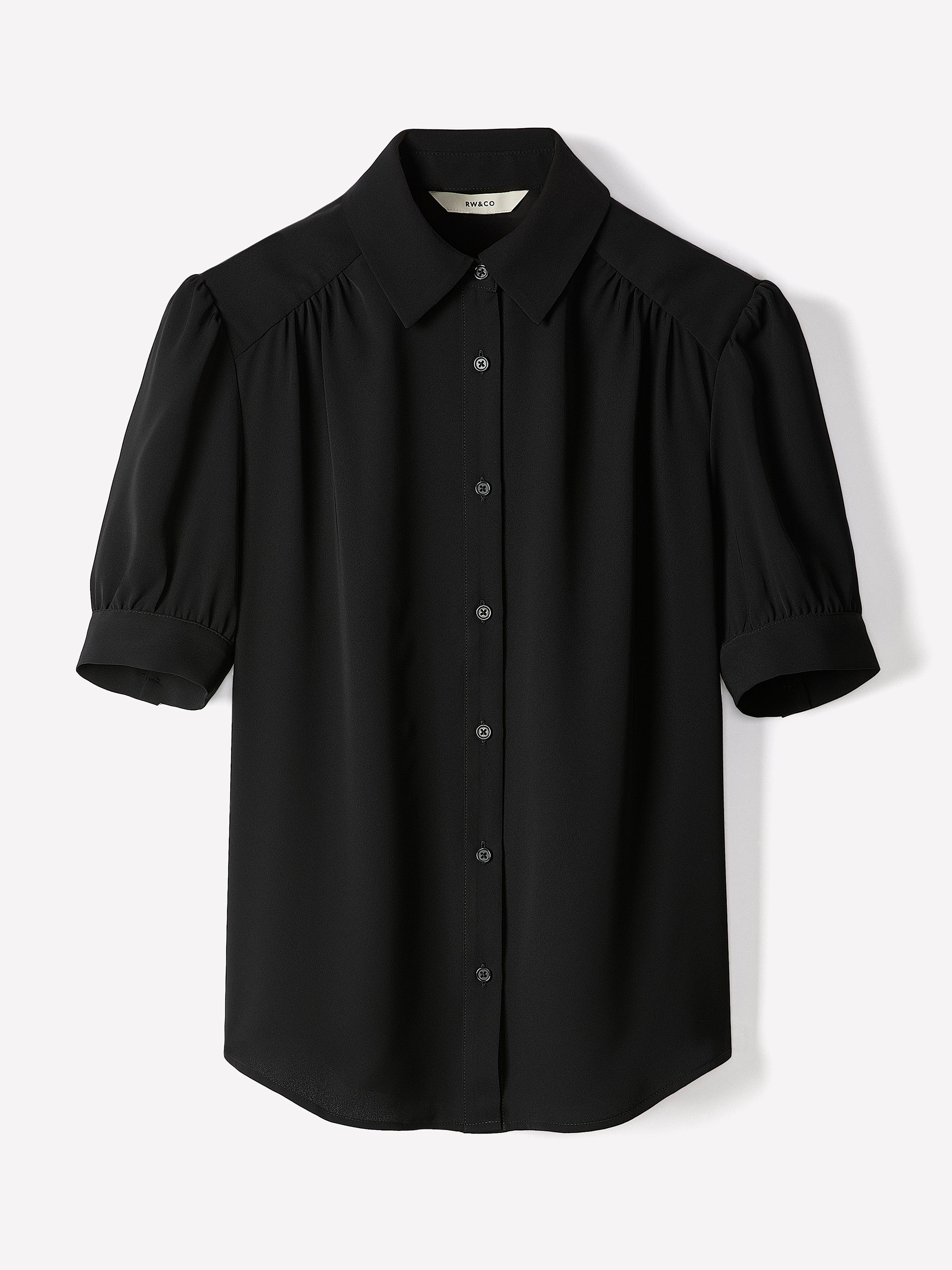 RW&CO Silky Crepe Short-Sleeve Buttoned-Down Blouse