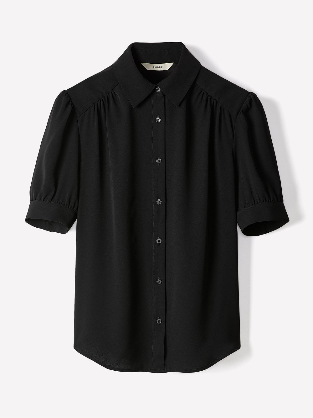RW&CO Silky Crepe Short-Sleeve Buttoned-Down Blouse