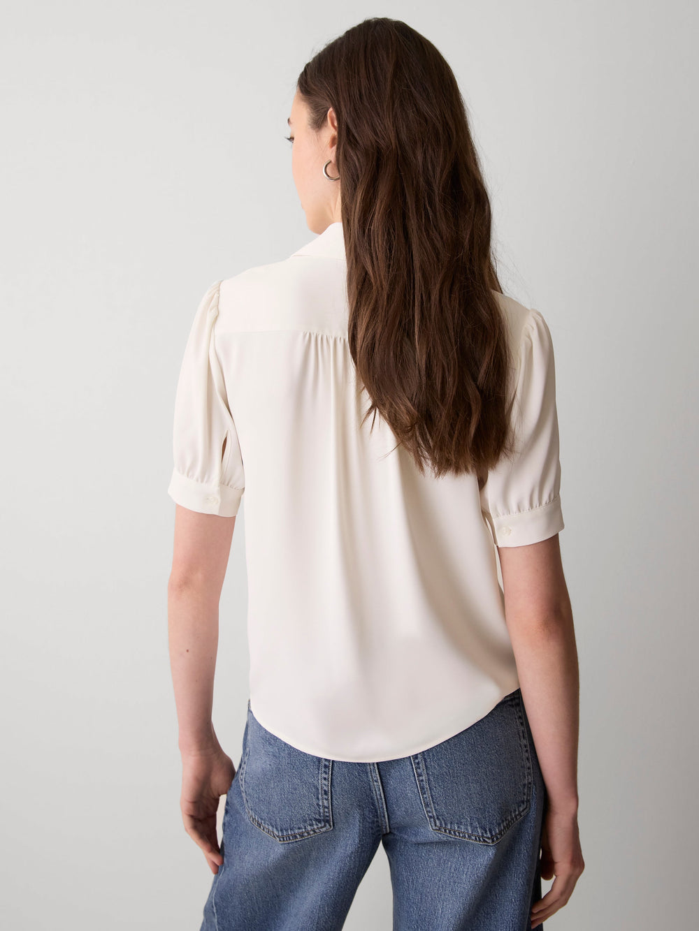 RW&CO Silky Crepe Short-Sleeve Buttoned-Down Blouse